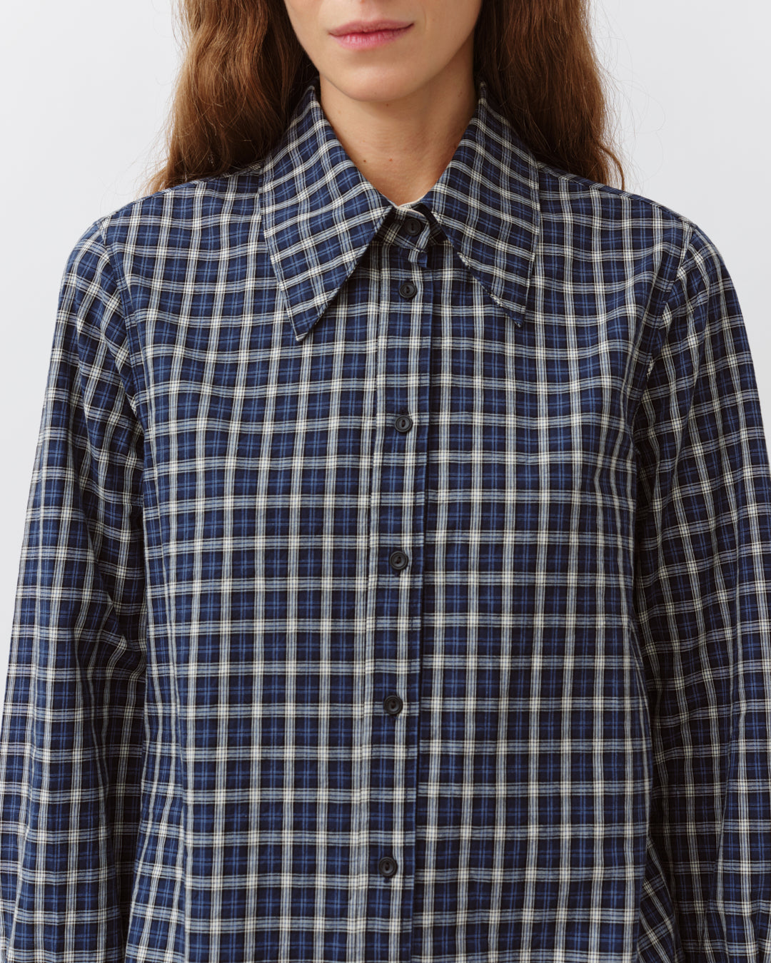 DIEGA CILVA chemise bleu noir à carreaux fins