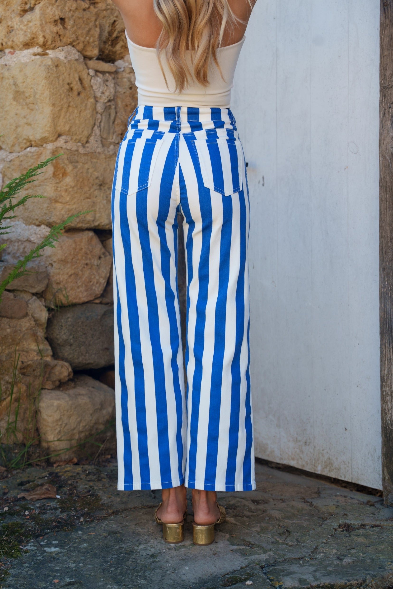 Maison Onado Clarissy Royal pantalon large rayures bleu roi