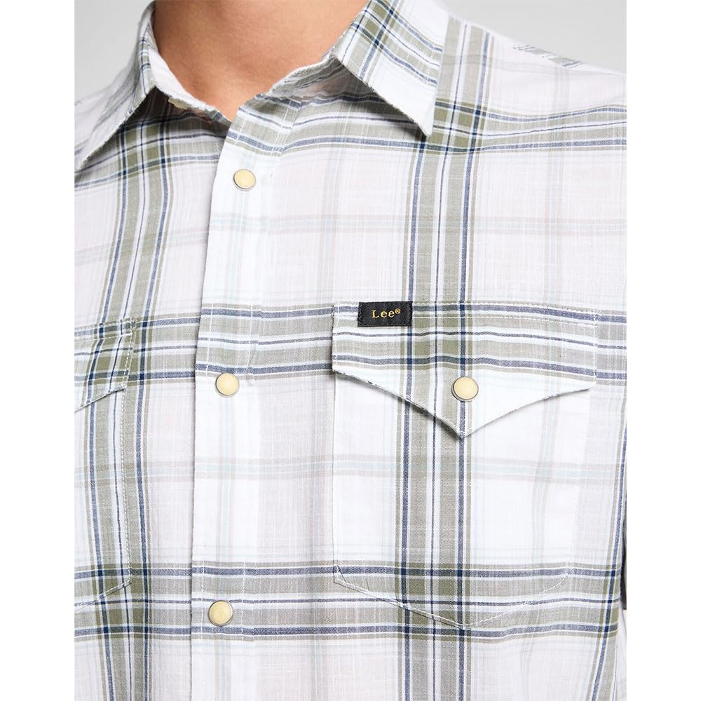 Lee Clean Western Shirt chemise homme M carreaux blanc bleu