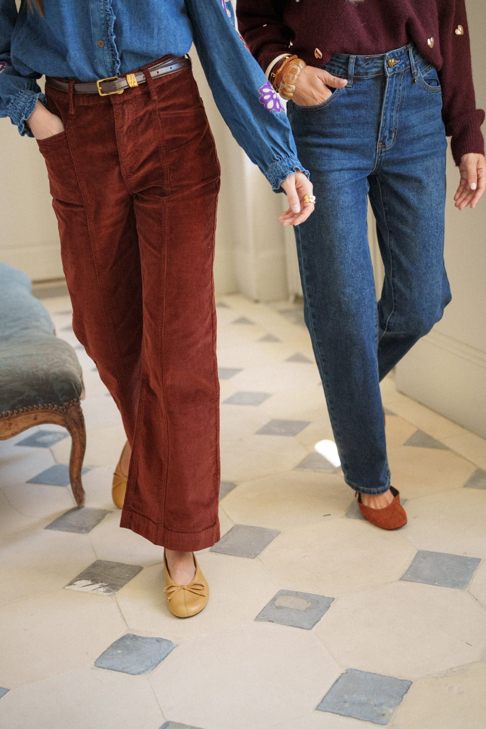 Maison Onado Eloy pantalon velours bordeaux ceinture