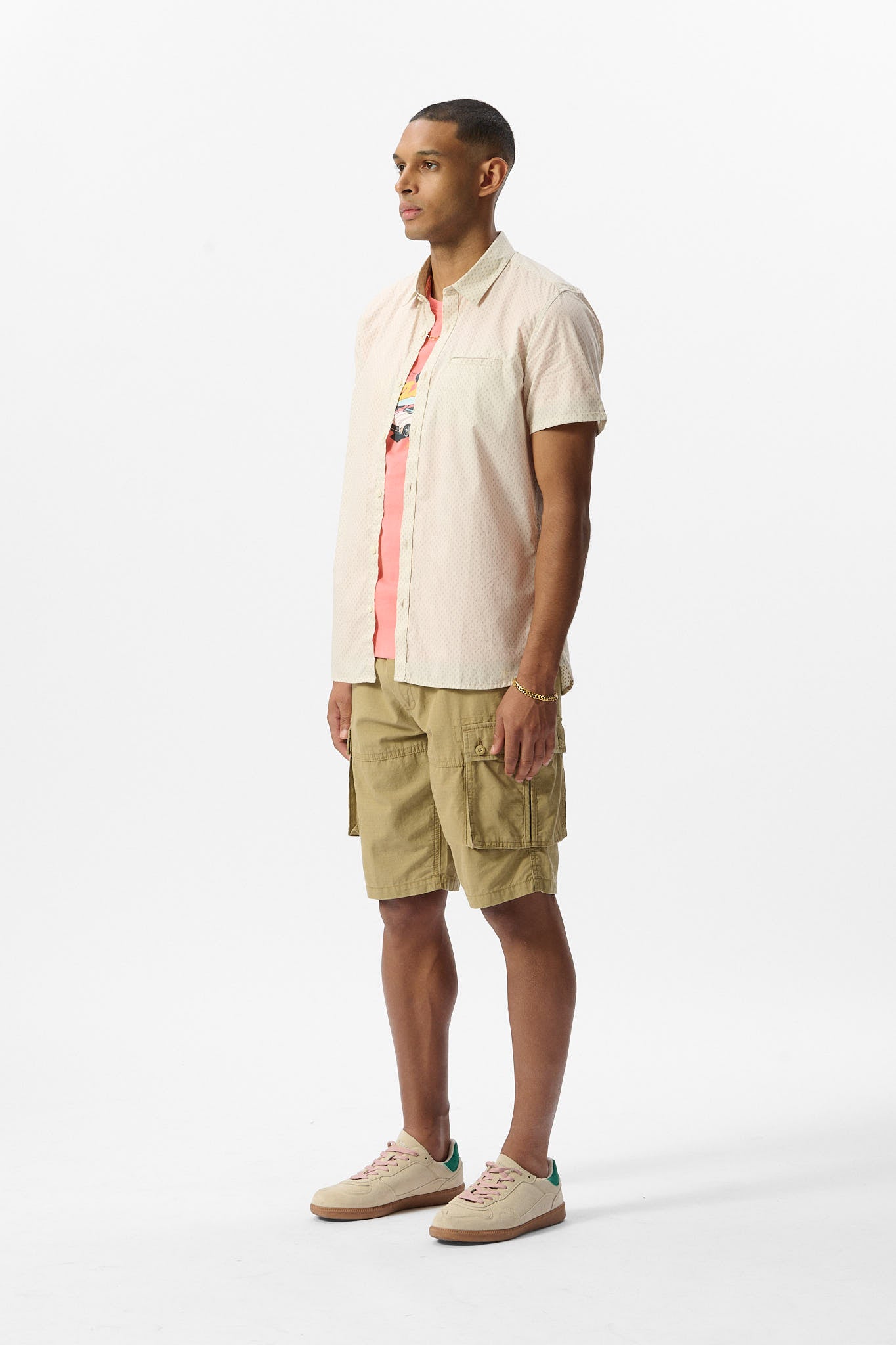 Teddy Smith Cut MC chemise homme slim creme imprime