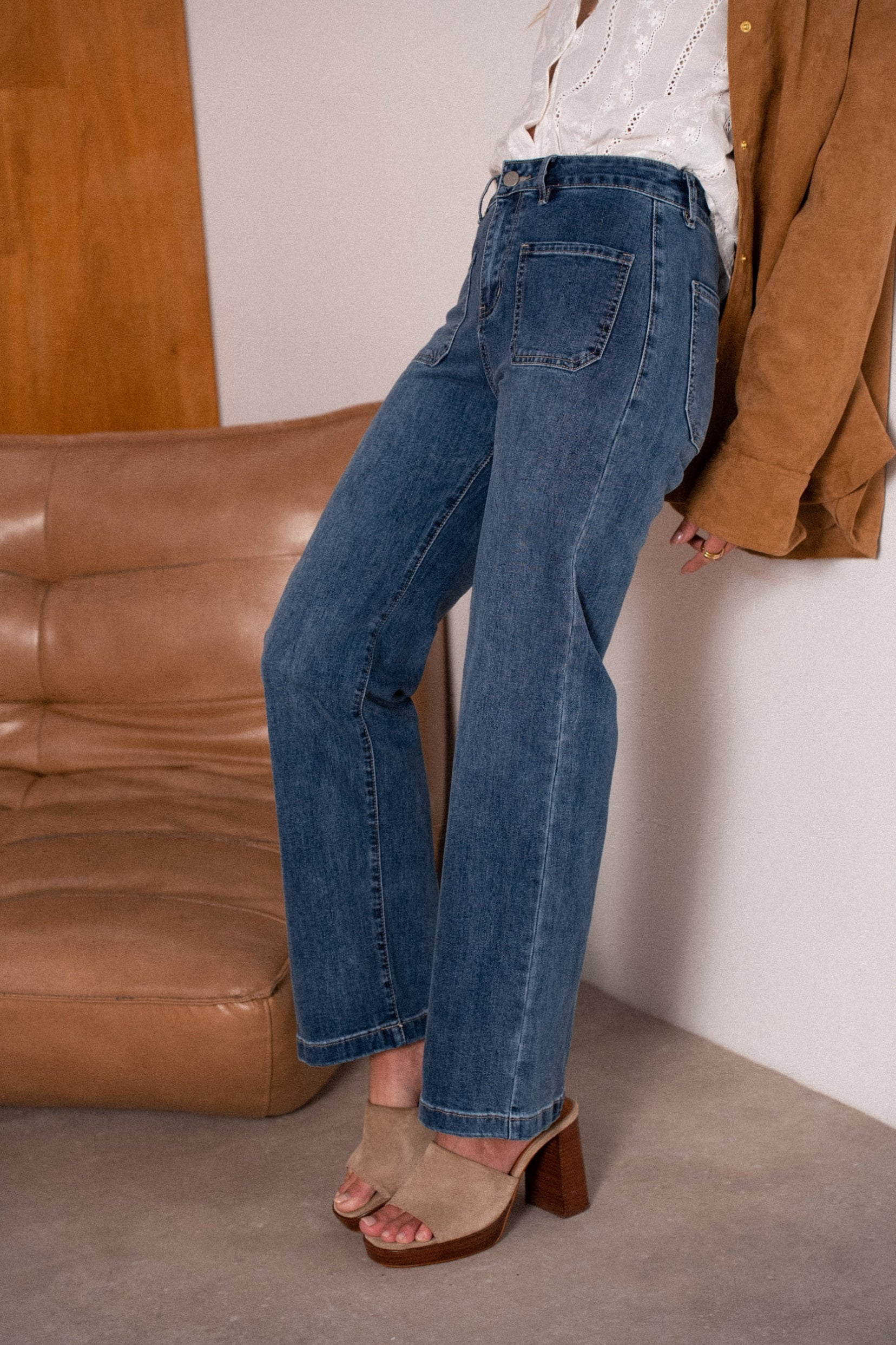 Maison Onado Carla jean wide leg bleu foncé coton