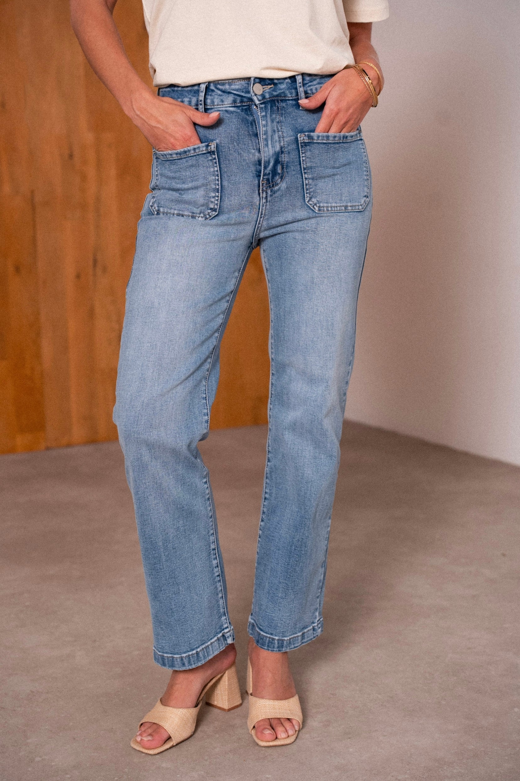 Maison Onado Carla jean wide leg bleu moyen coton