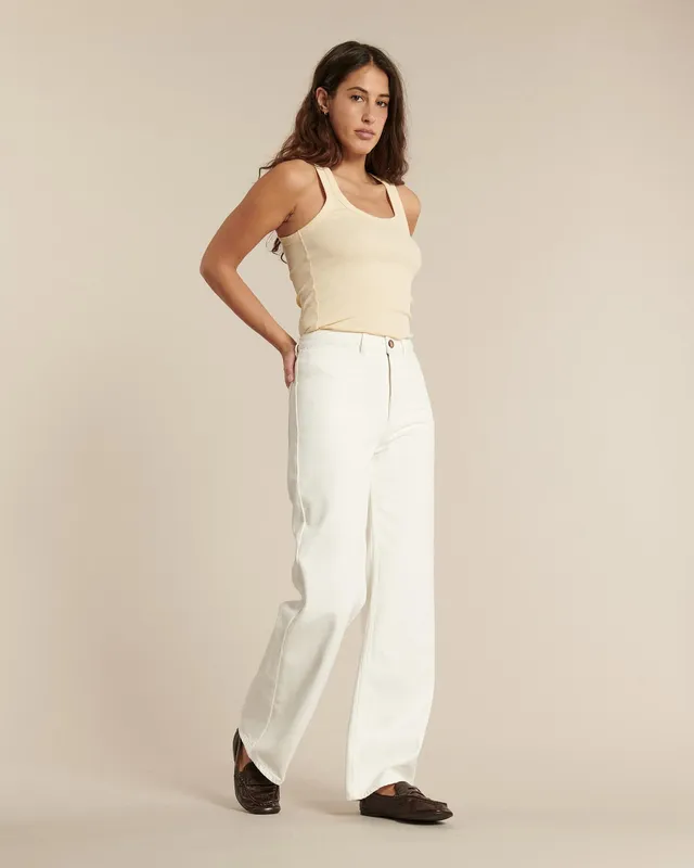 Labdip Swann White jean large taille haute blanc