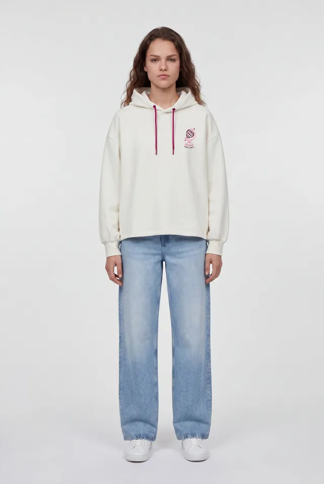 Teddy Smith S-Juliette Hood sweat blanc broderie voyage