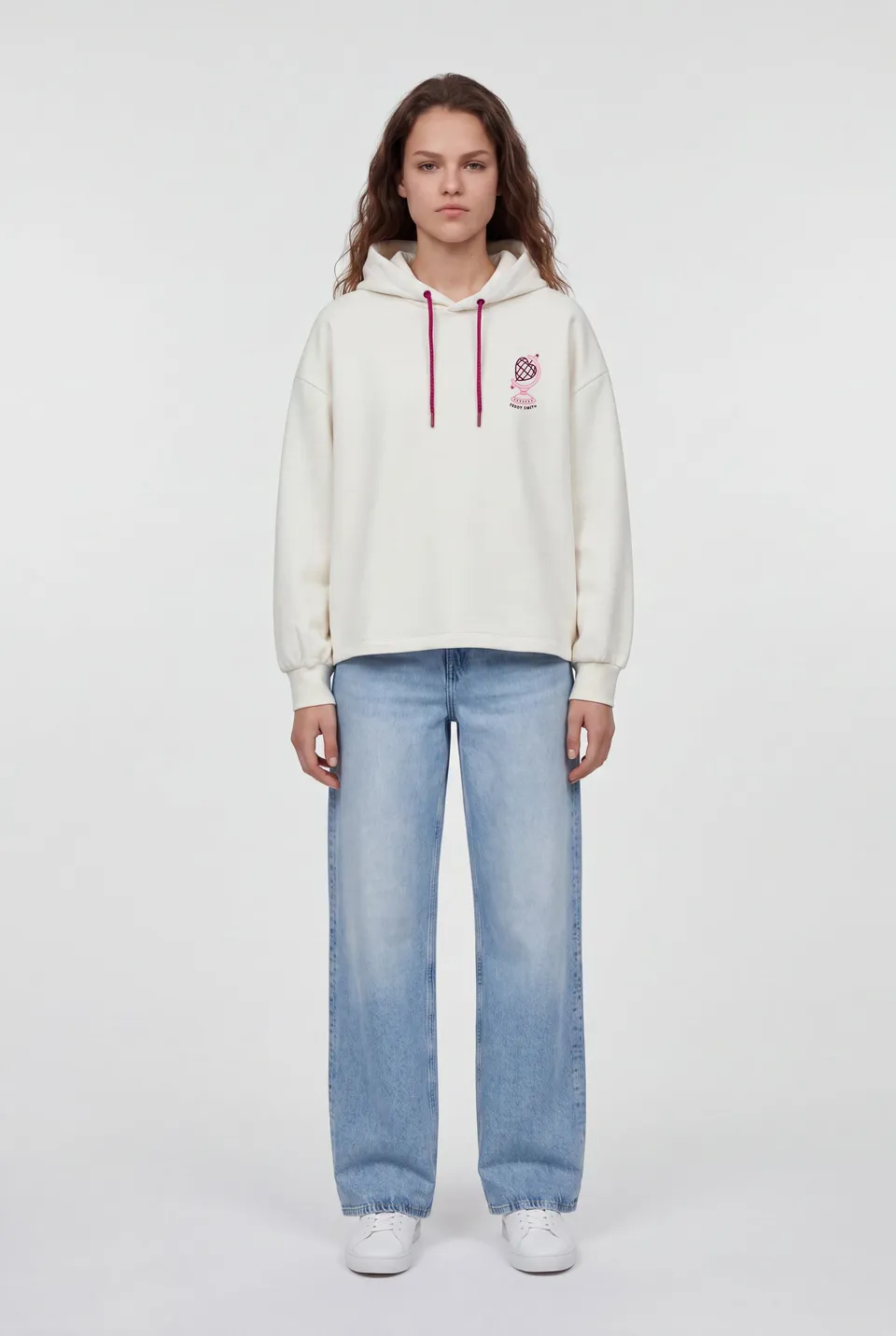 Teddy Smith S-Juliette Hood sweat blanc broderie voyage