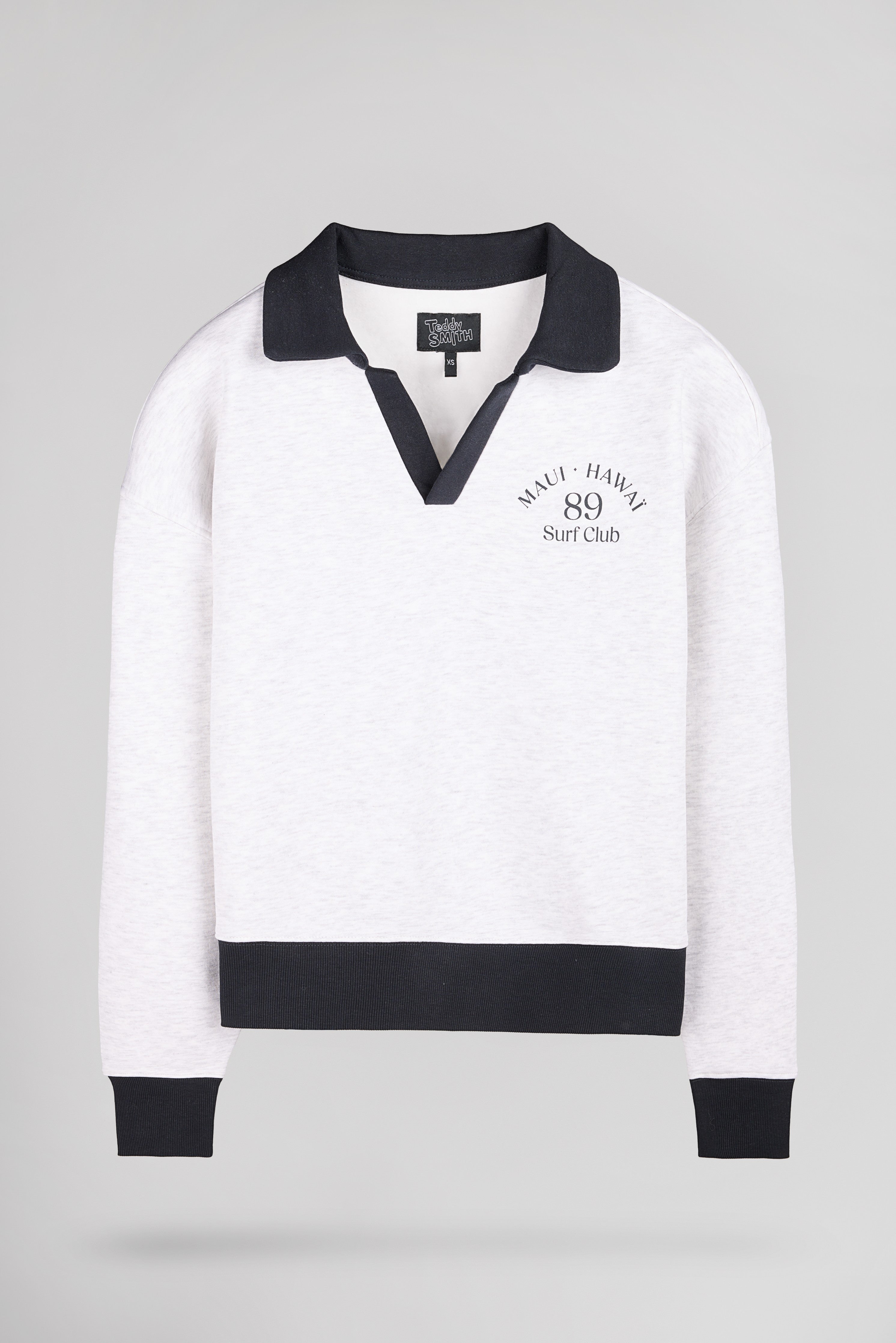 Teddy Smith S-Doll sweat col polo blanc mélangé femme