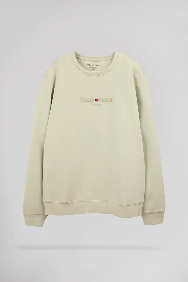 TEDDY SMITH S-JIM sweat homme vert sauge col rond coton