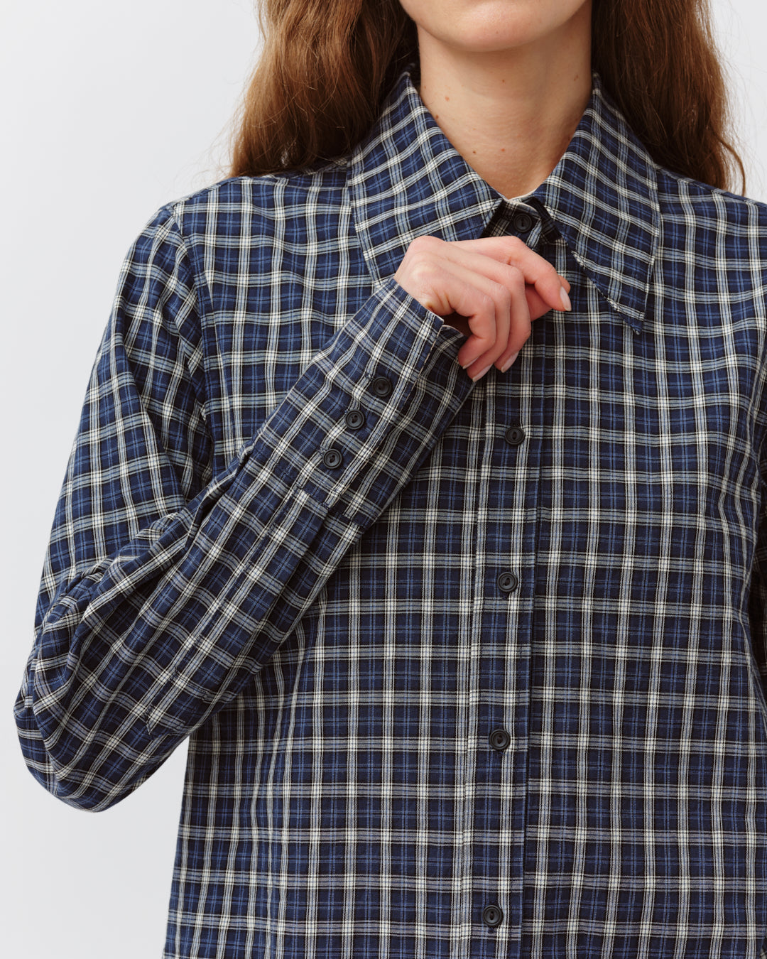 DIEGA CILVA chemise bleu noir à carreaux fins