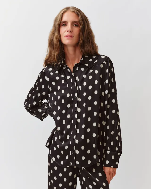 DIEGA Costelina chemise noir écru coupe droite