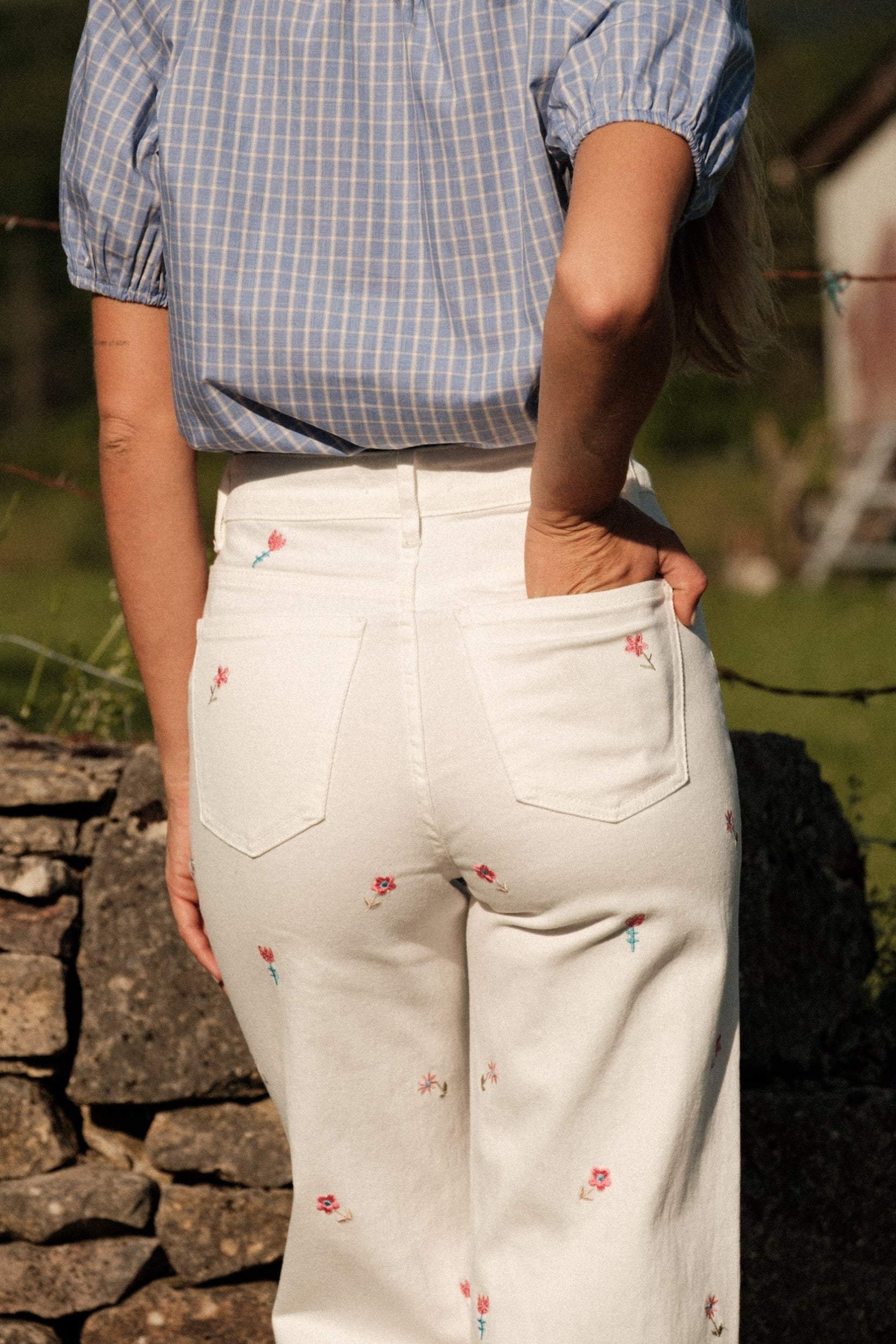 Maison Onado Livi jean wide leg écru brodé