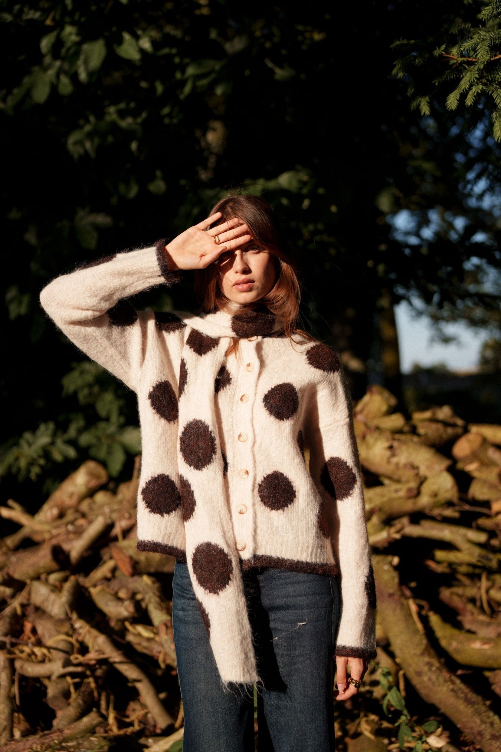 Maison Onado Bree gilet pois avec écharpe