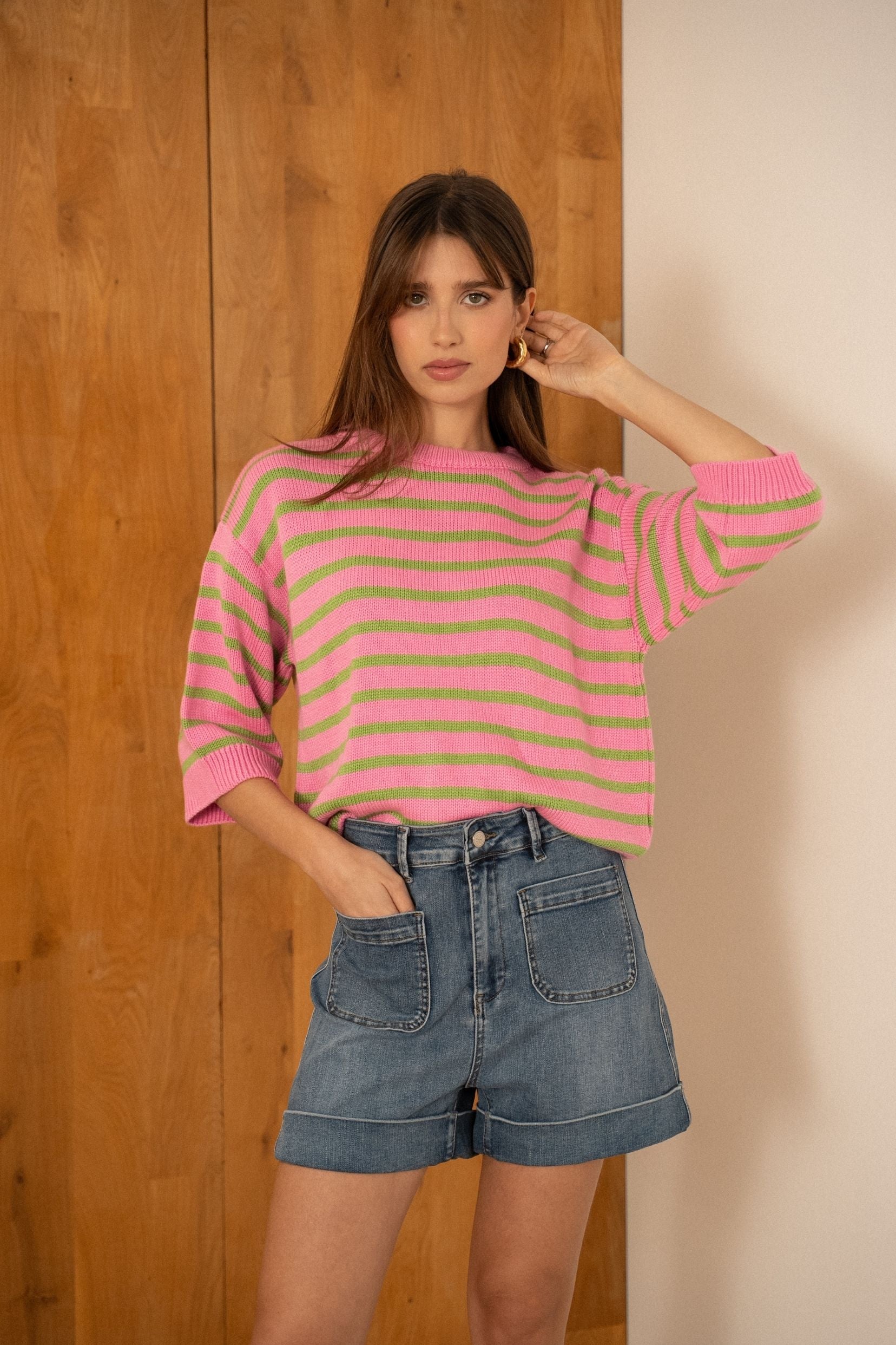 Maison Onado Olga short jean droit taille haute