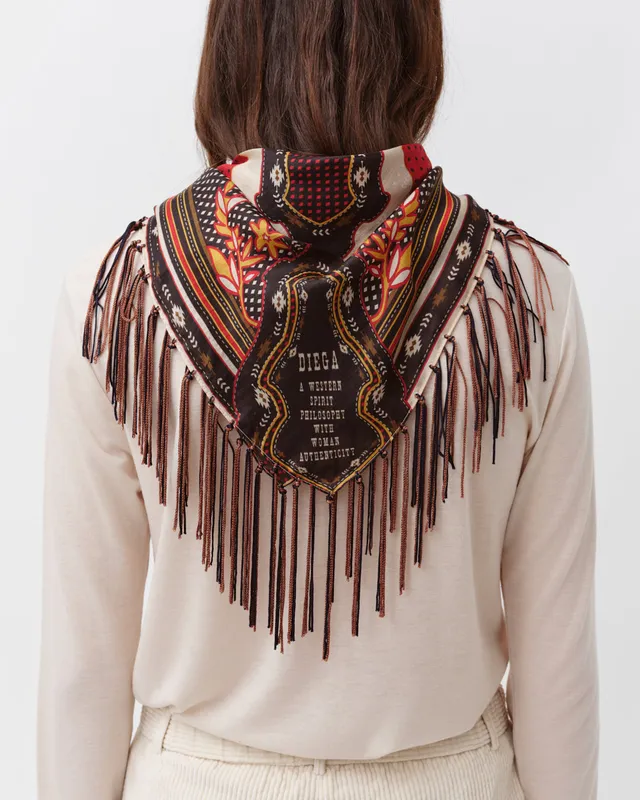 Diega Fareo foulard rouge marine à franges