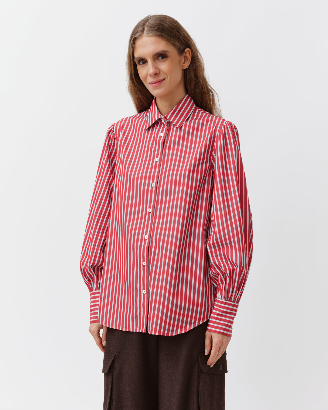 DIEGA CANDRA chemise rouge blanc rayée coton
