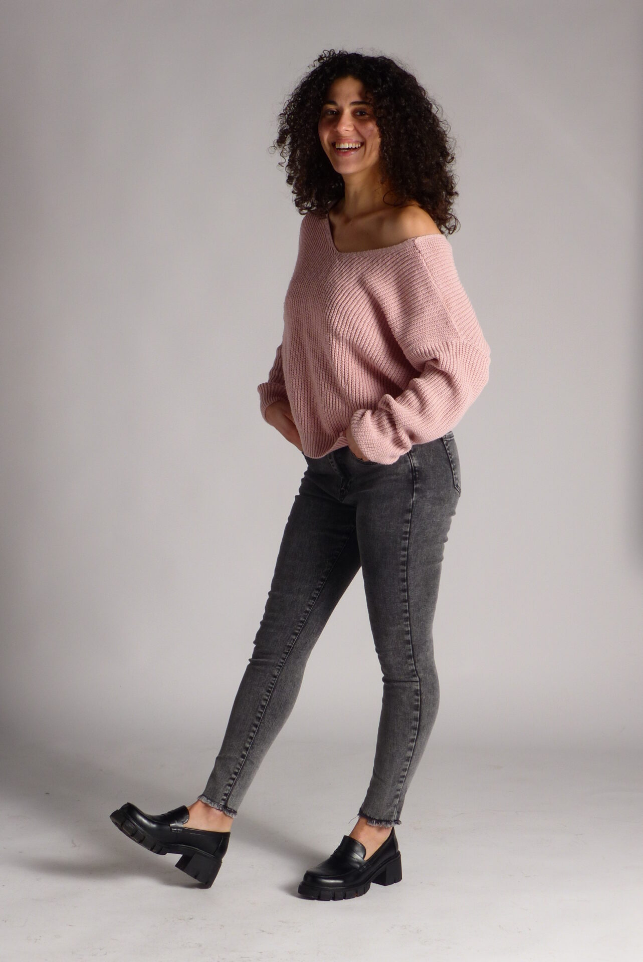 AA Spontané Skinny jean gris effiloché mi-haute