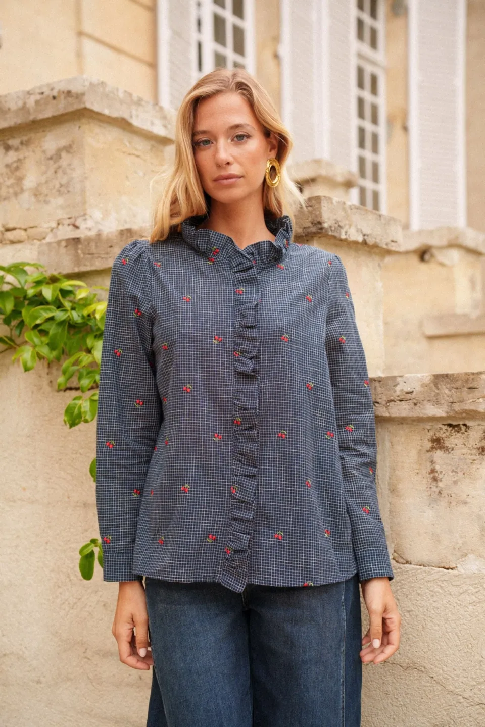 Maison Onado Jodie chemise carreaux cerises brodées