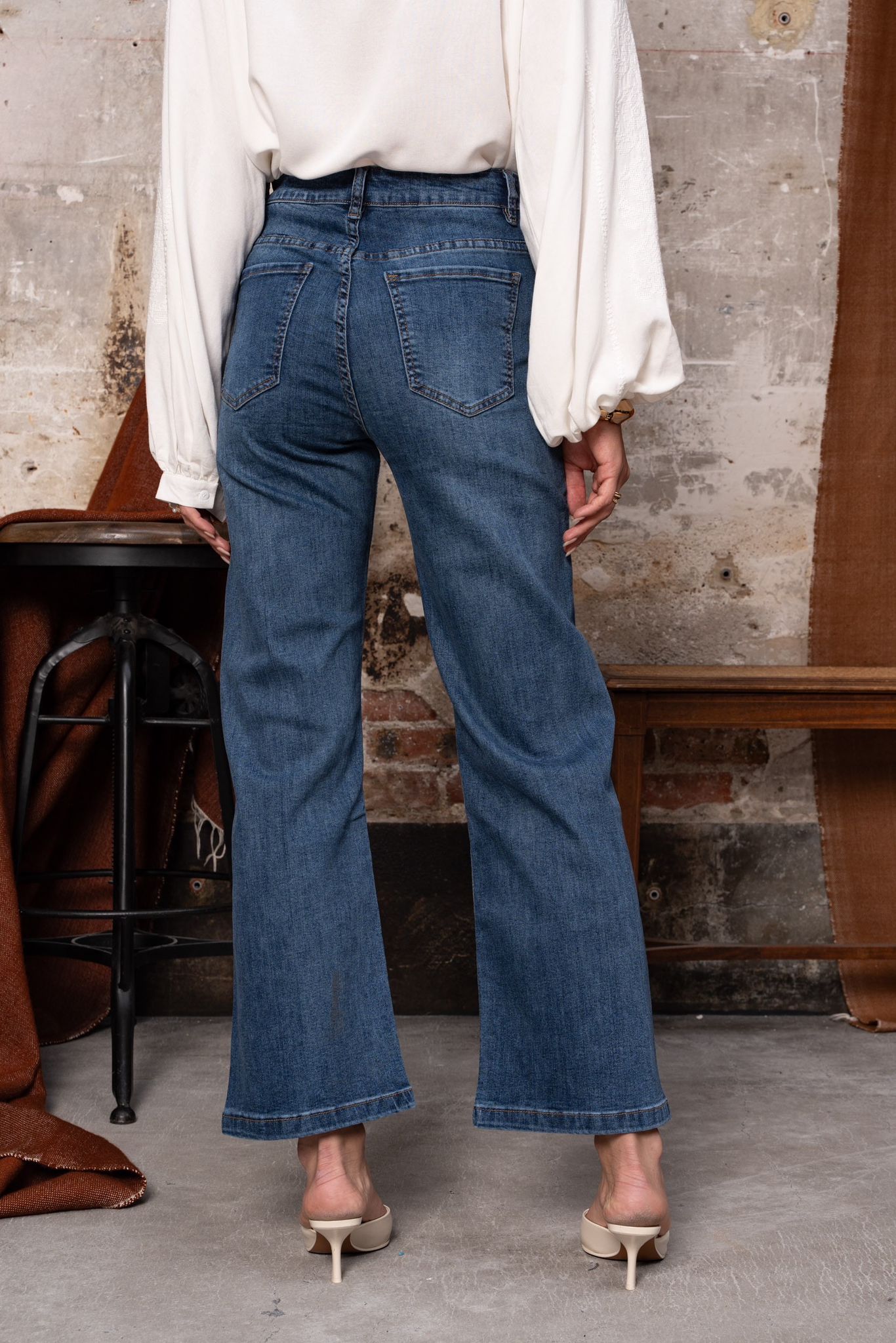 Maison Onado Lara jean large perles stretch denim