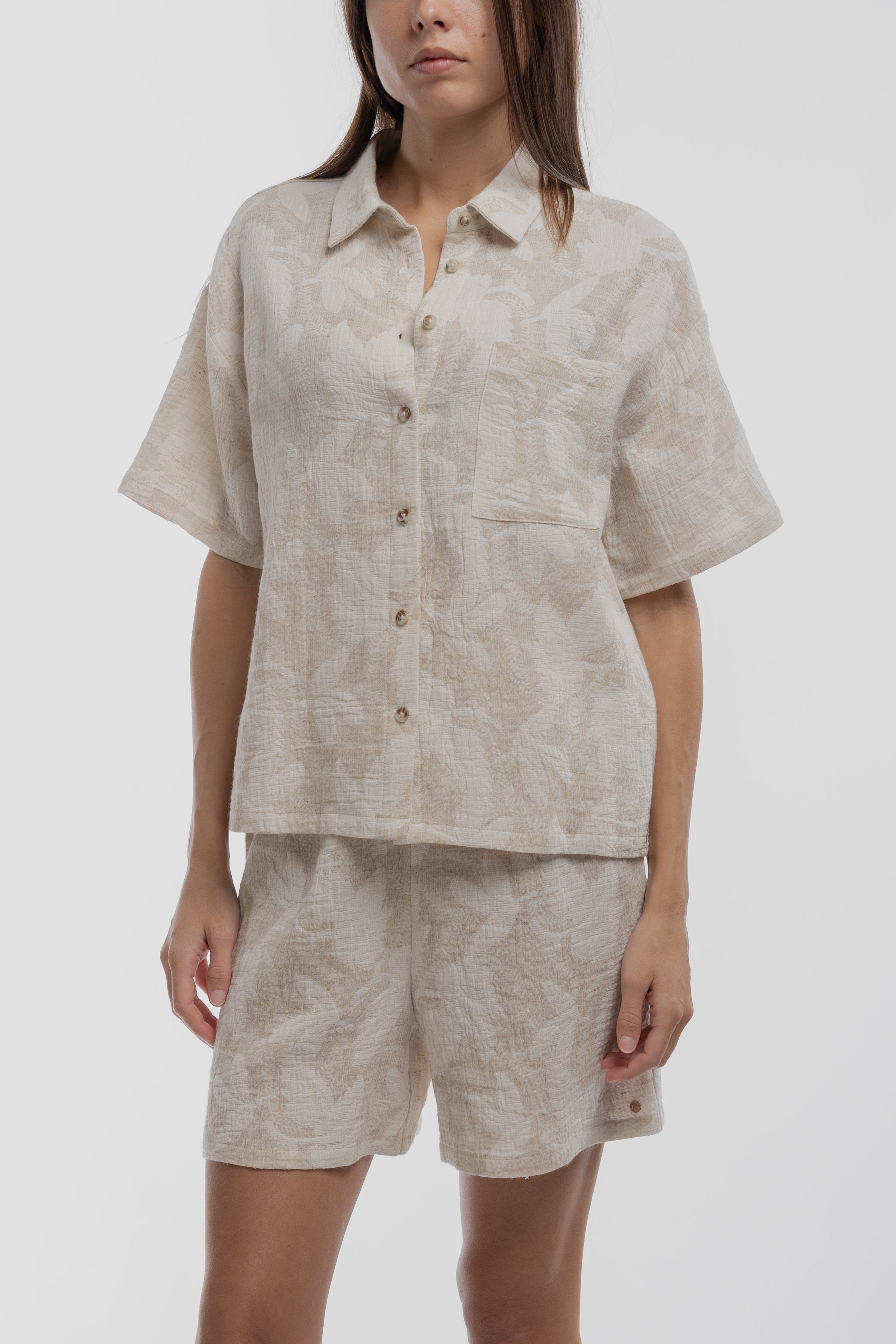 Teddy Smith C-Floral chemise grege lin manches courtes