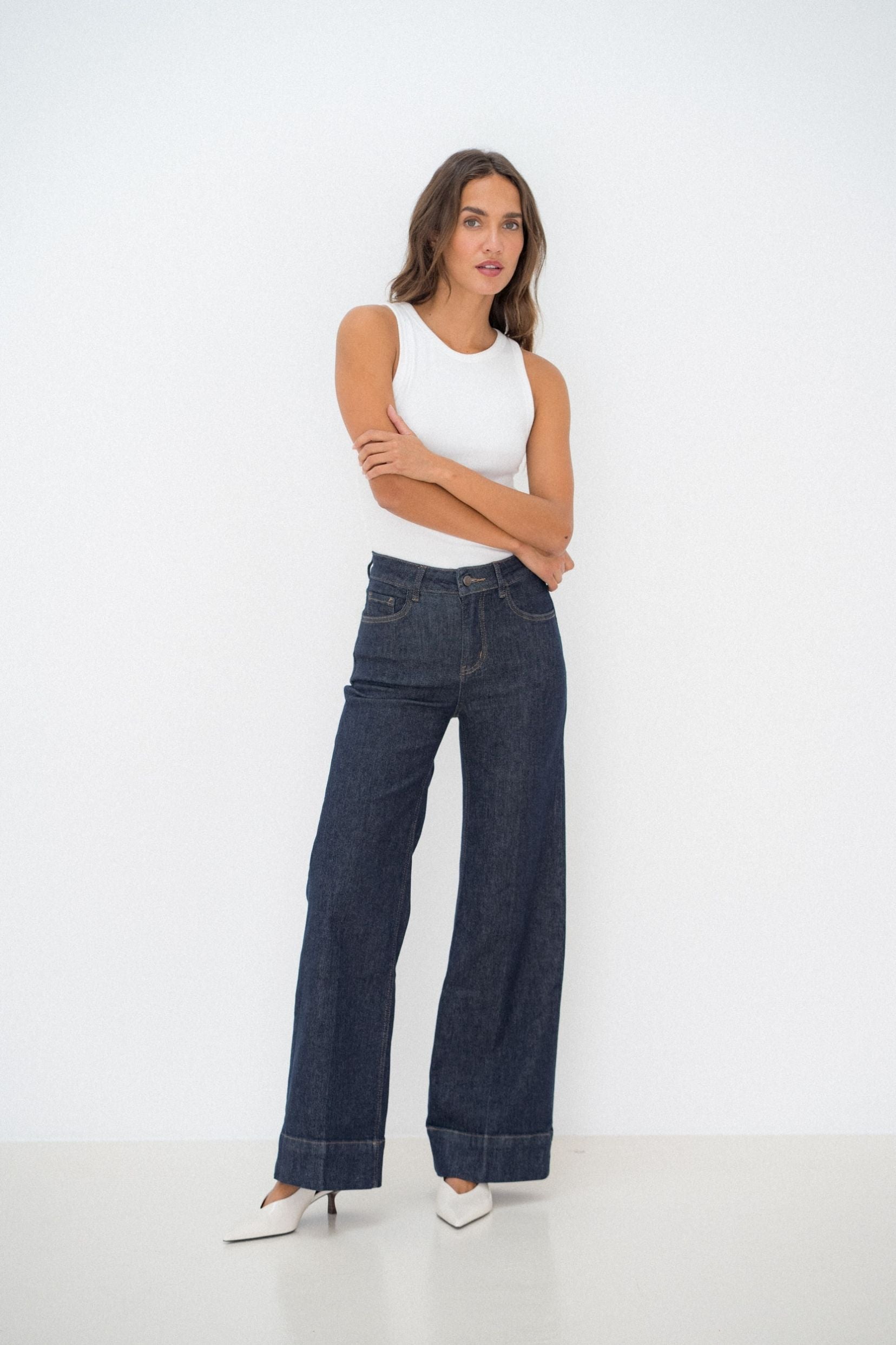 Maison Onado Louison jean wide leg bleu brut 5 poches