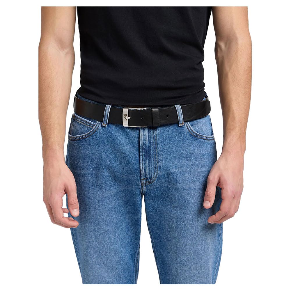 Lee Logo Buckle Ceinture Homme Marron Foncé Cuir