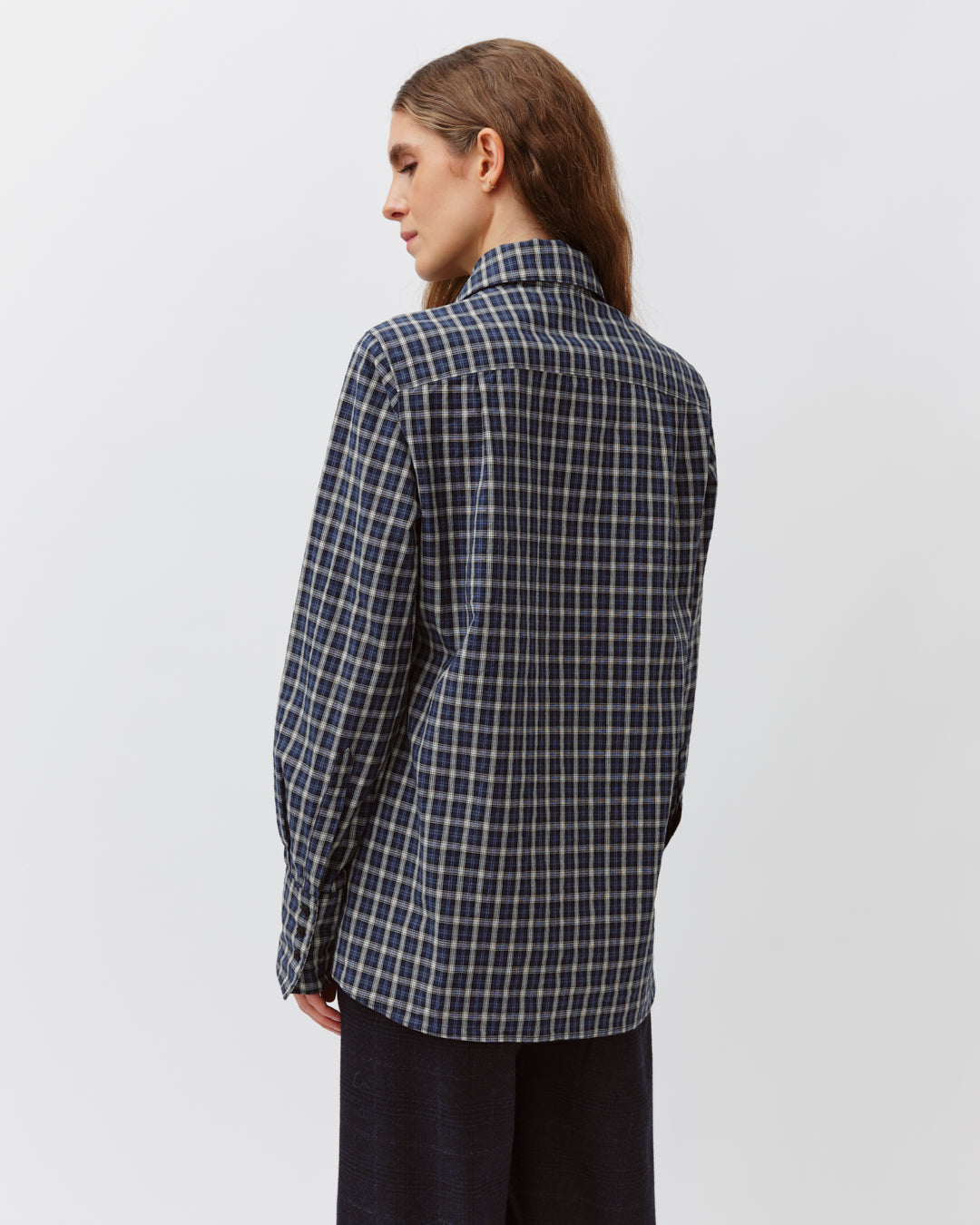 DIEGA CILVA chemise bleu noir à carreaux fins