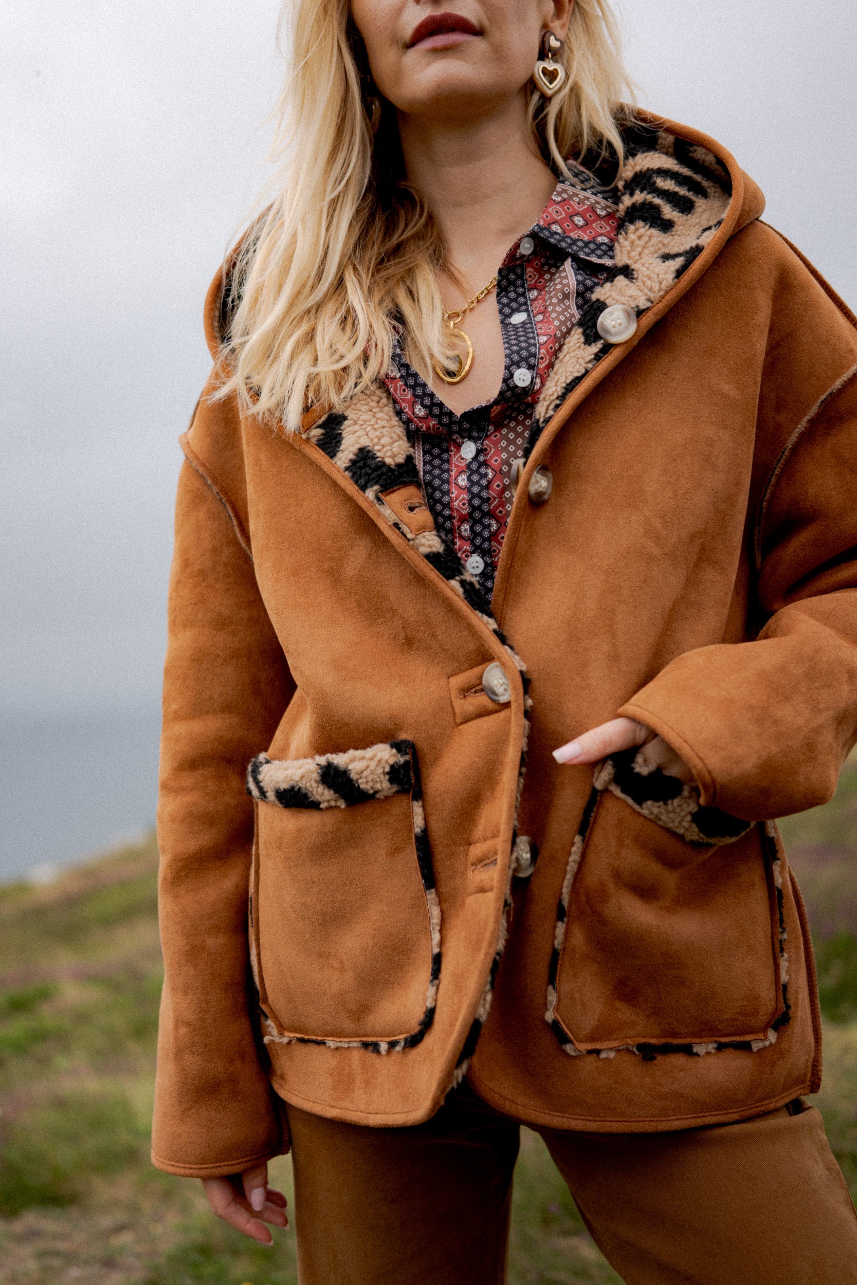 Maison Onado Tatiana manteau réversible léopard camel