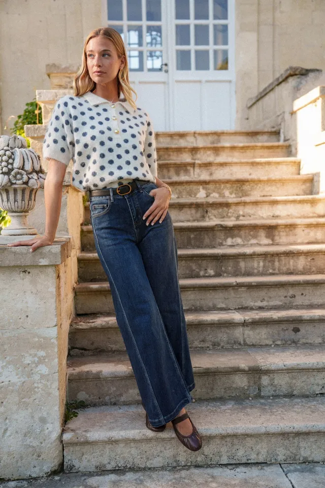 Maison Onado Emma jean wide leg bleu délavé taille haute