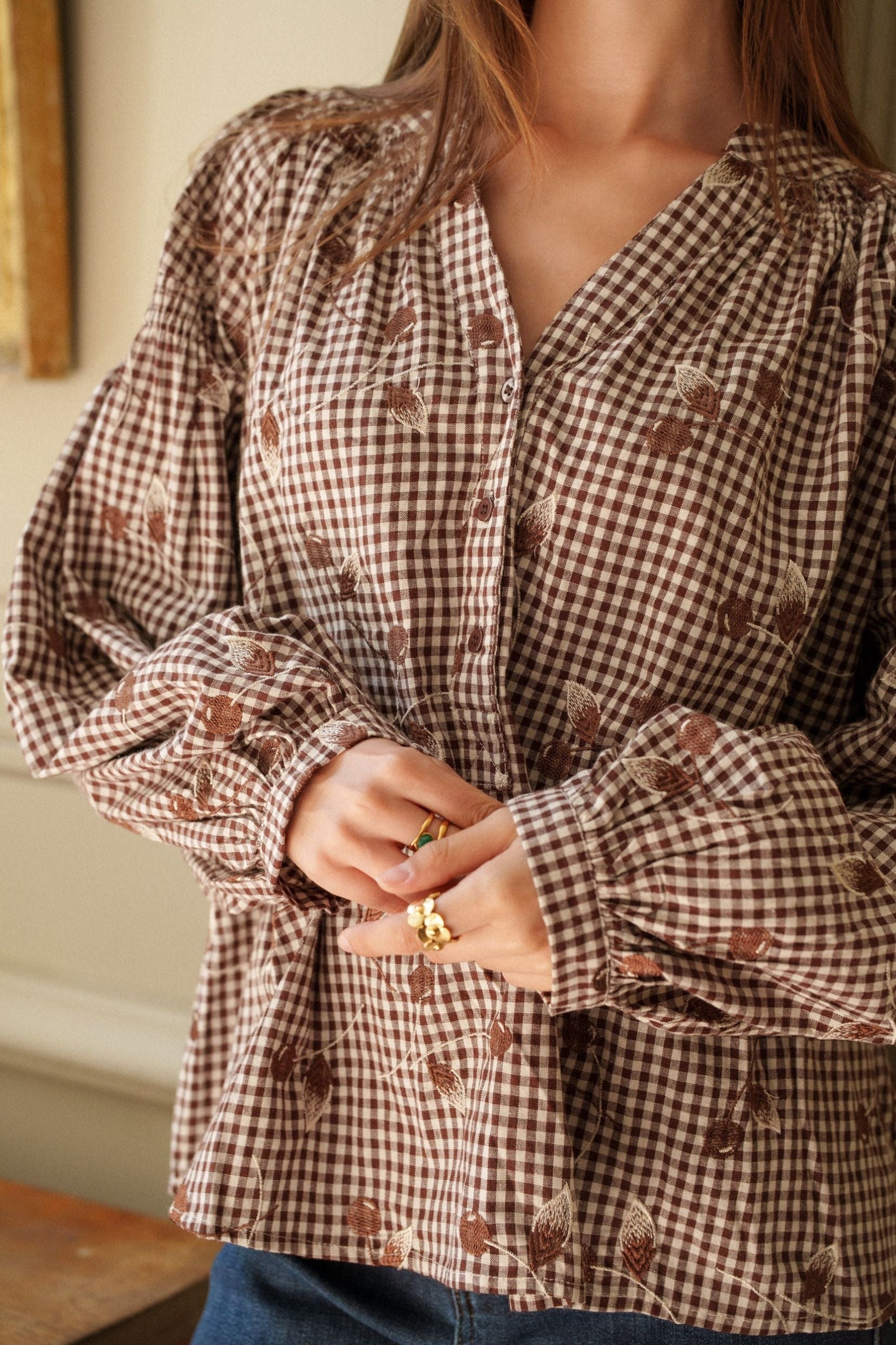 Maison Onado Betty chemise vichy chocolat cerises