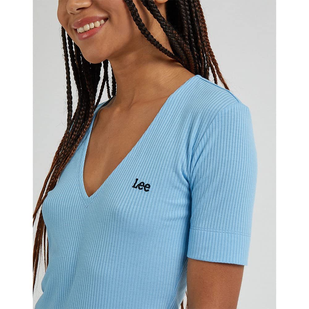 Lee Col en V t-shirt femme bleu coupe ajustée