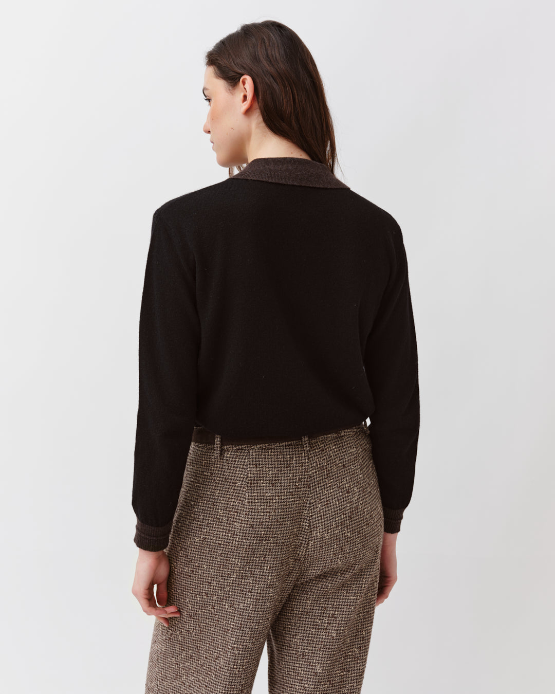 DIEGA POLCO pull polo noir chocolat maille fine