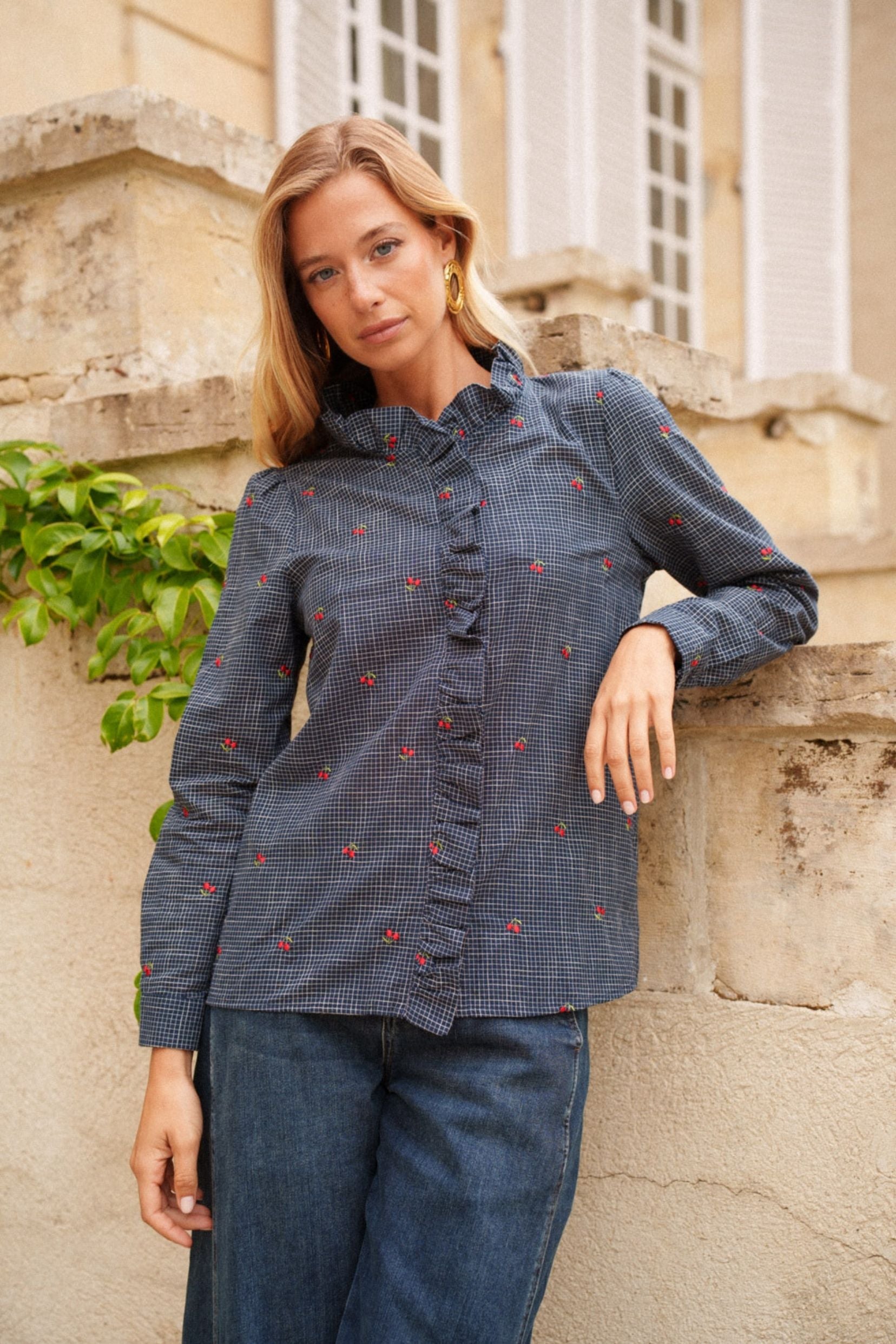 Maison Onado Jodie chemise carreaux cerises brodées