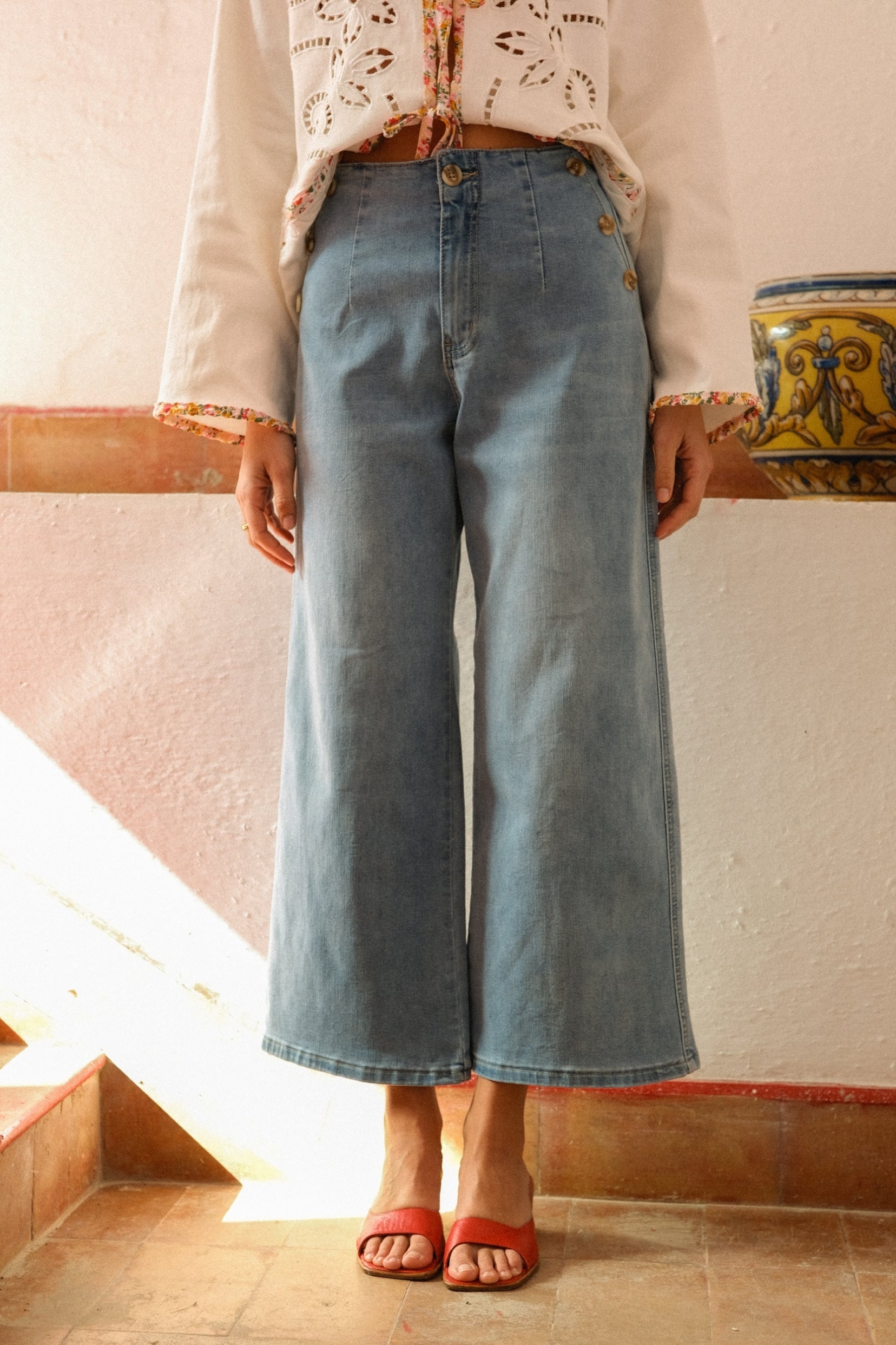 Maison Onado Mia jean wide 7/8 délavé clair coton