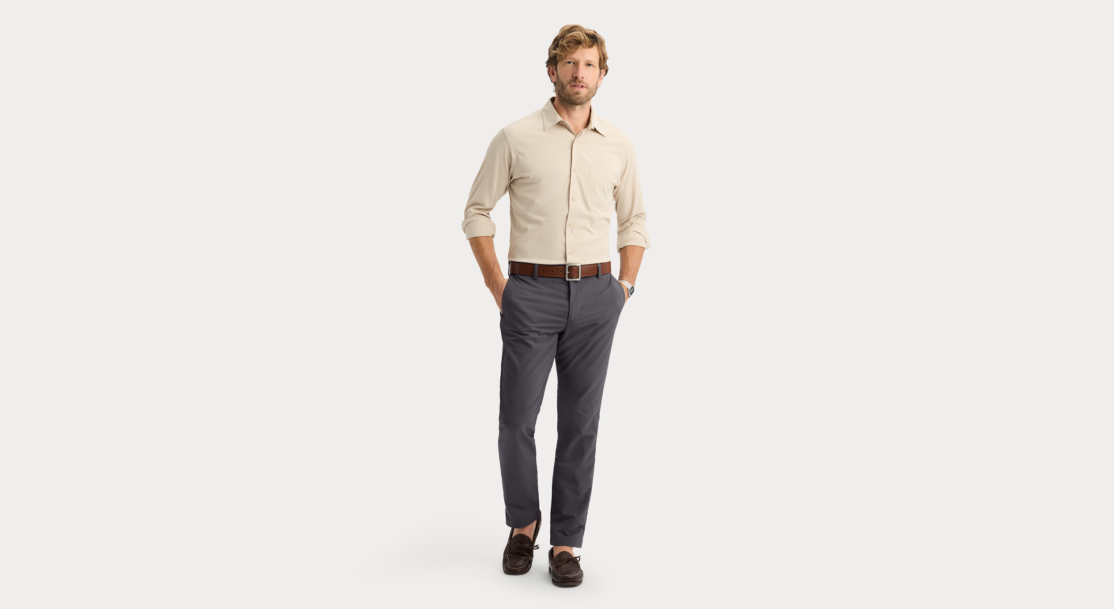 Dockers Go Shirt Long Sleeve chemise beige séchage rapide