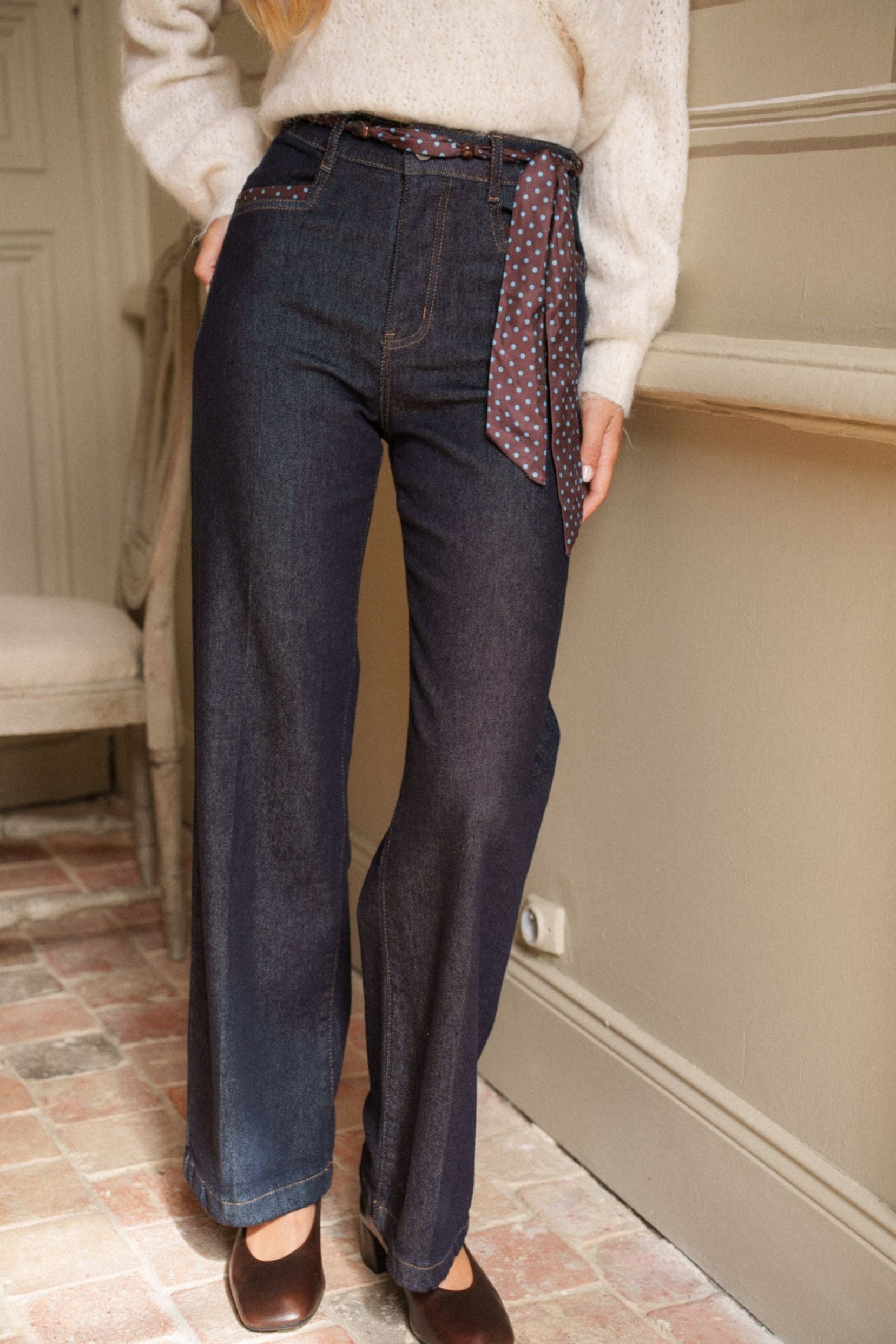 Maison Onado Léon jean wide brut à pois