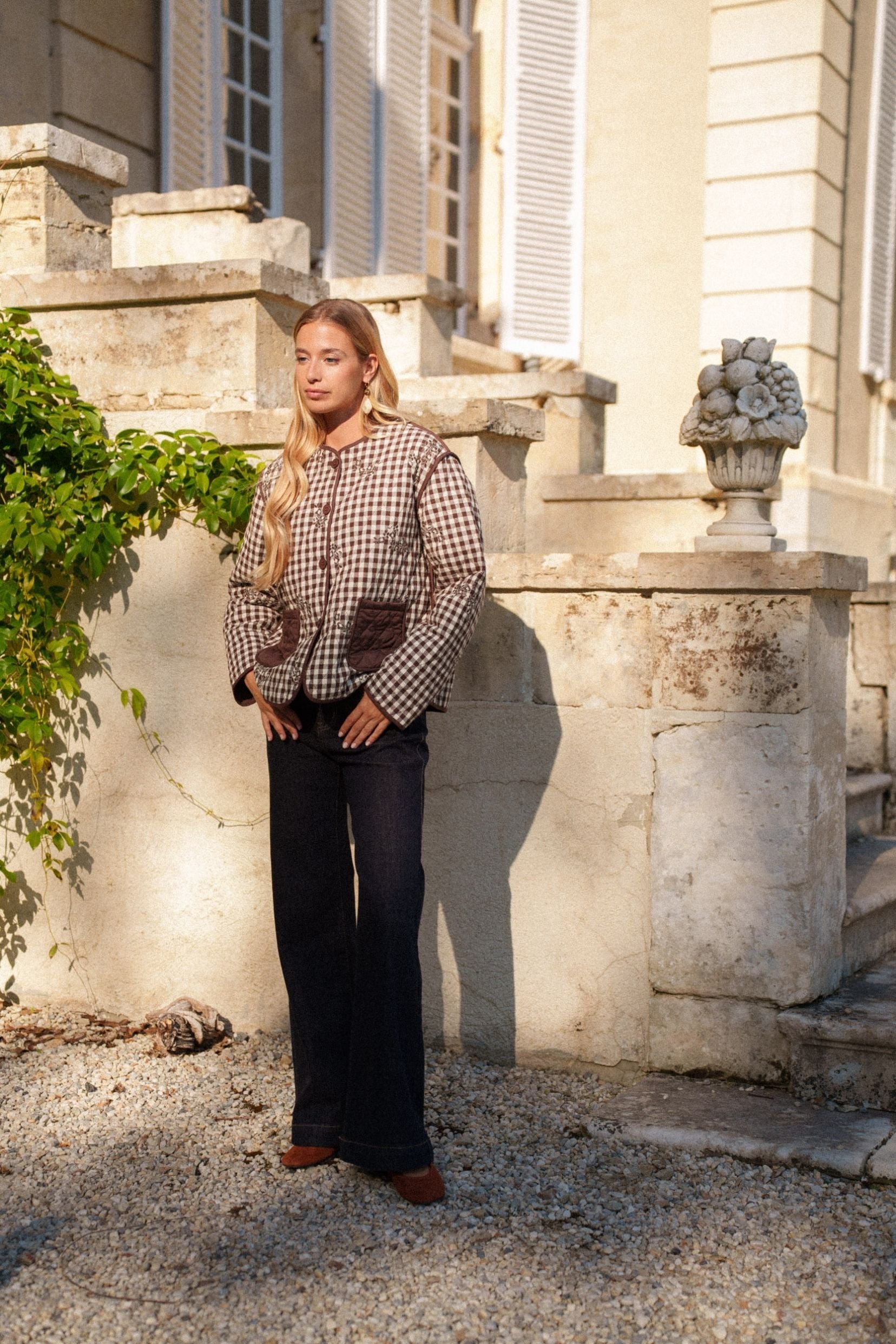 Maison Onado Hana veste matelassée vichy broderie