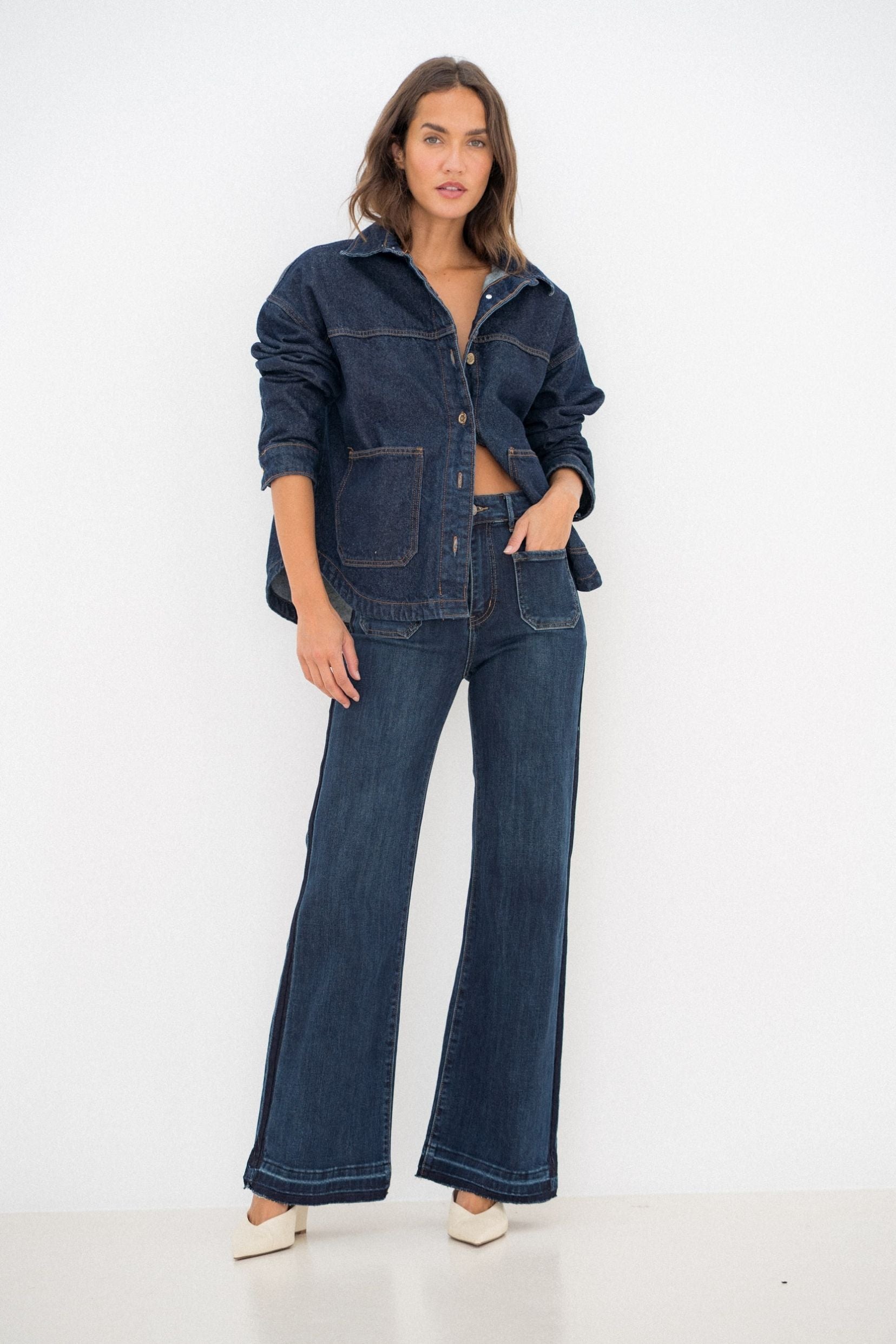 Maison Onado Linnine jean wide bleu surpiqûres