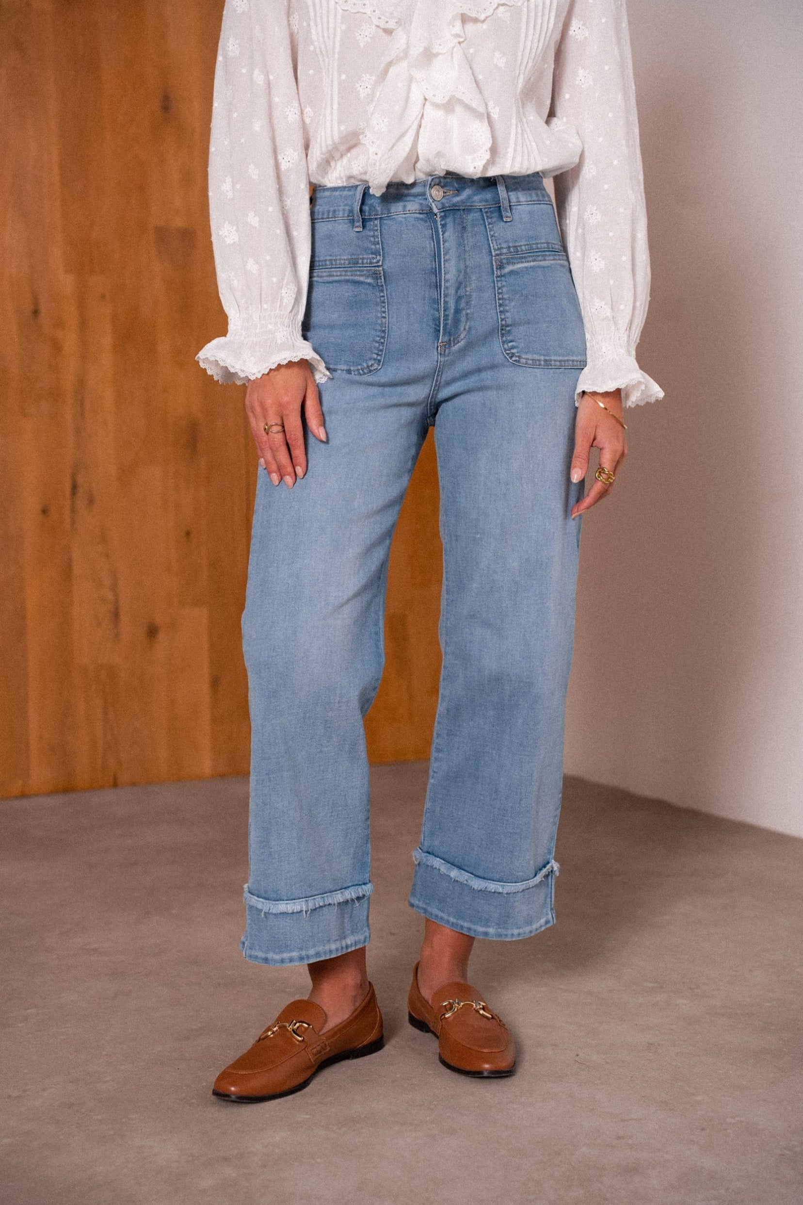 Maison Onado Huguette jean droit bleu coton
