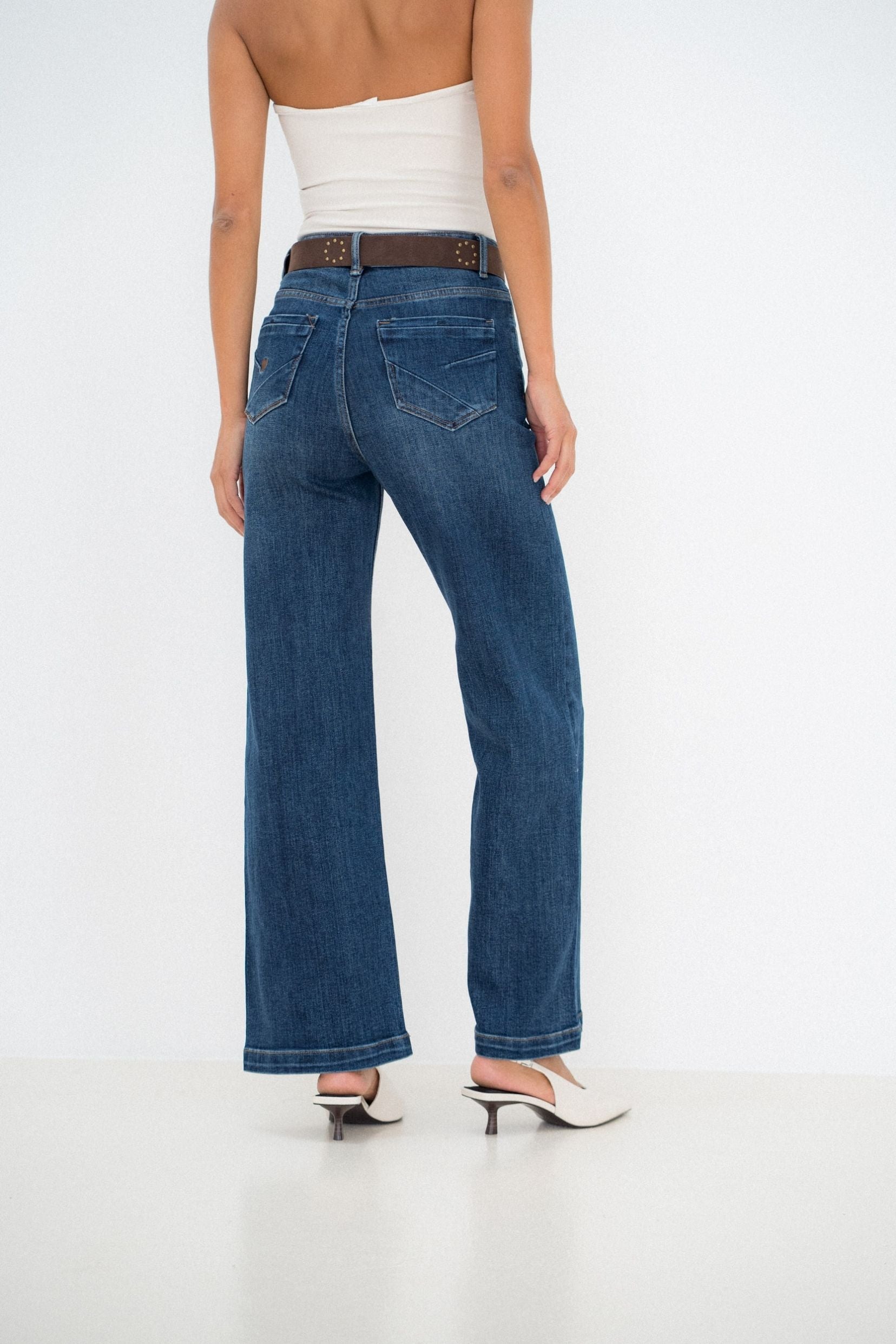 Maison Onado Pauline jean wide bleu délavé à ceinture