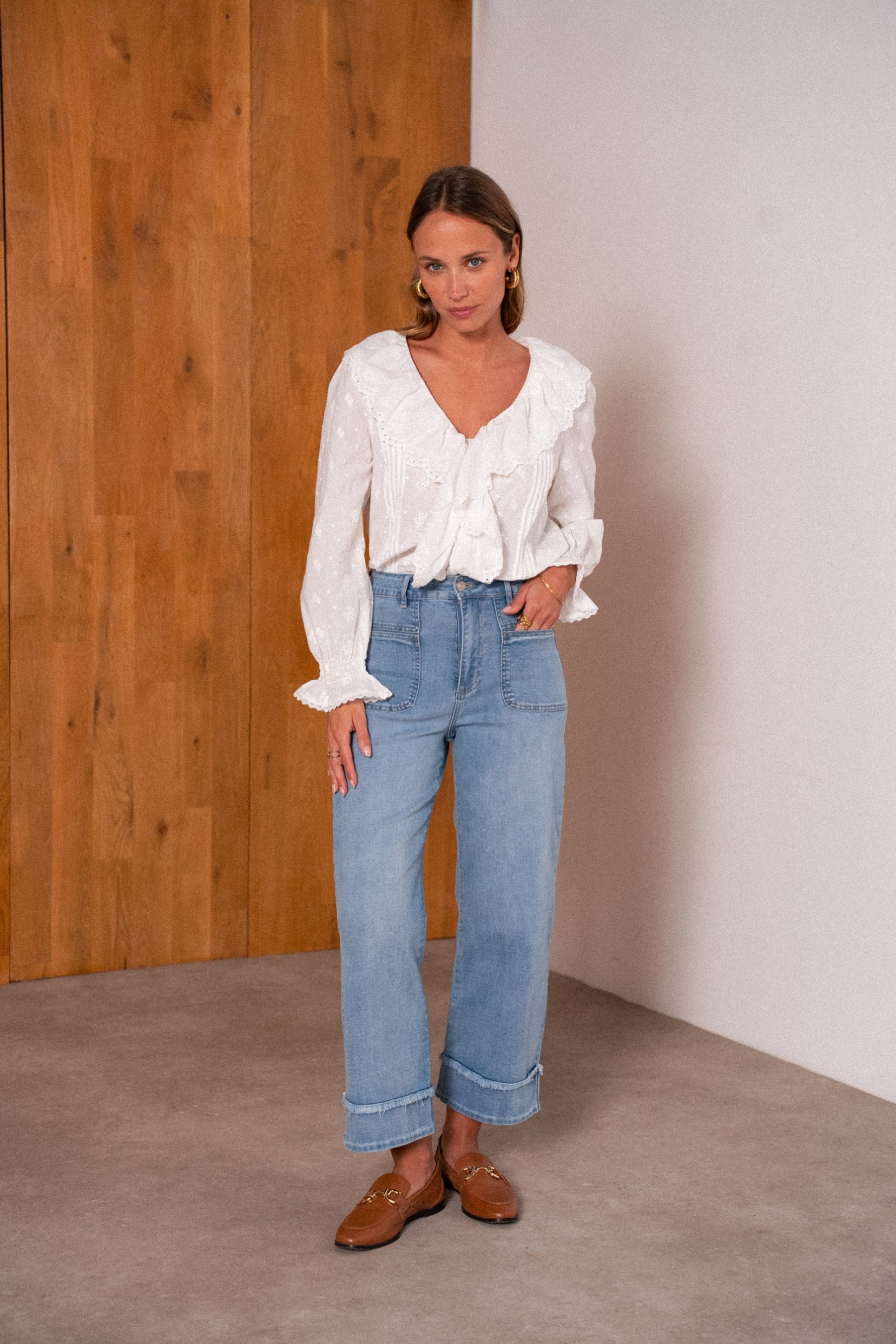 Maison Onado Huguette jean droit bleu coton