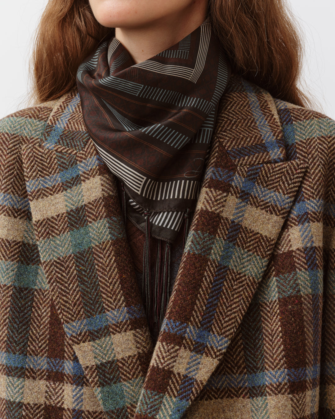 DIEGA FAREO foulard soie aqua chocolat franges