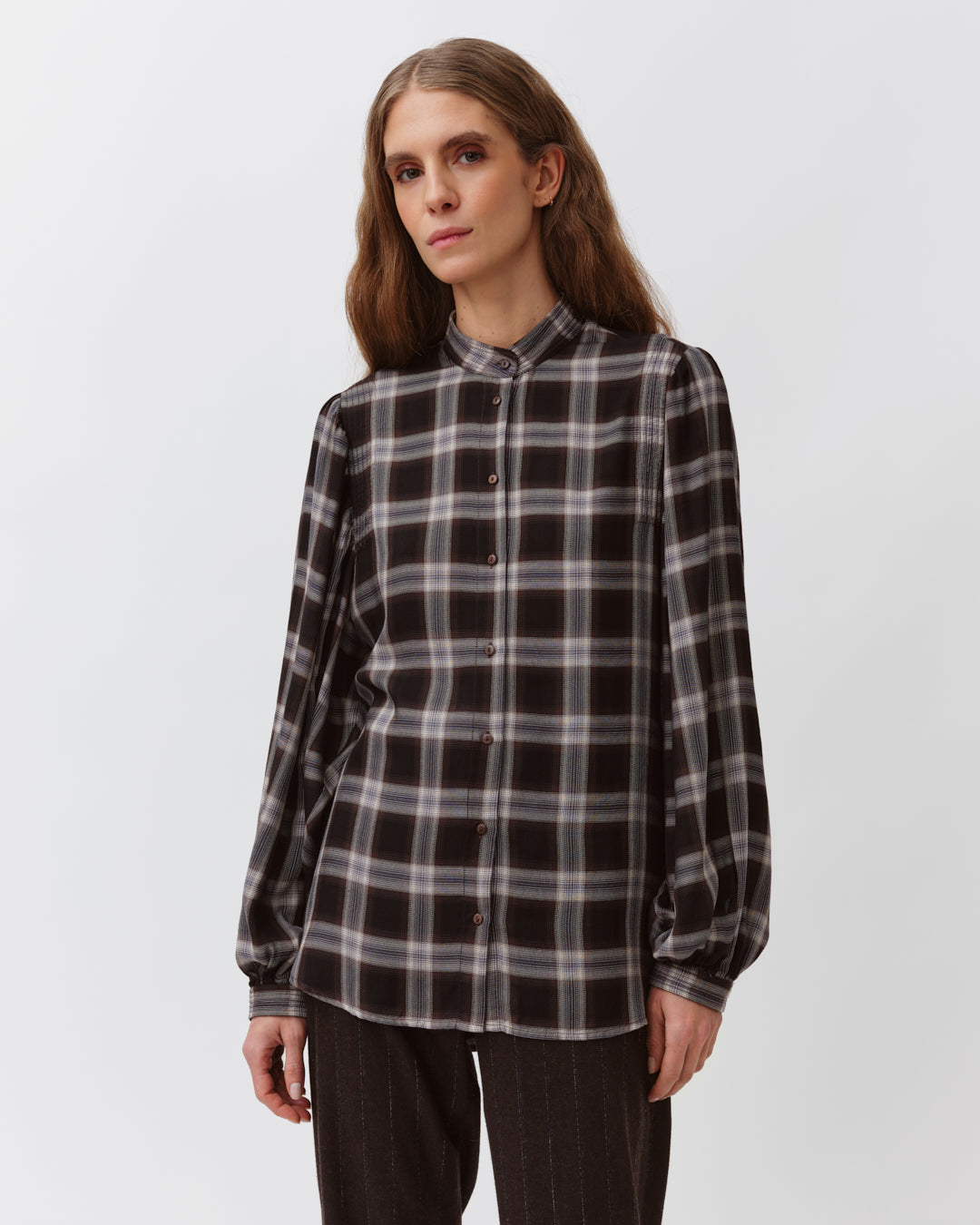 DIEGA CAMOA chemise à carreaux noir choco écru