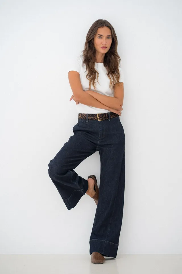 Maison Onado Lucie jean wide leg brut ceinture léopard