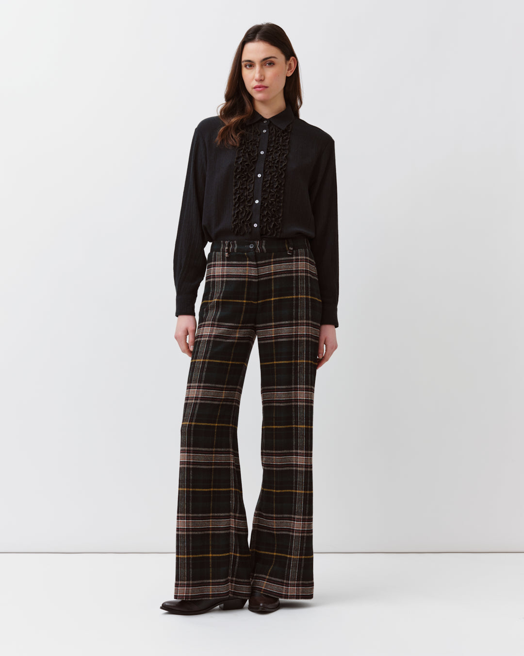 DIEGA PIEDRO pantalon noir vert brique à carreaux