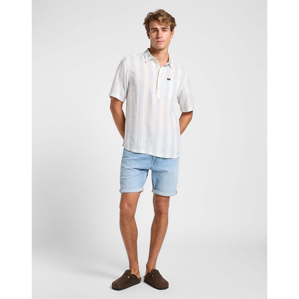 Lee Popover Shirt SS chemise homme Indigo Patchwork Dobby coton