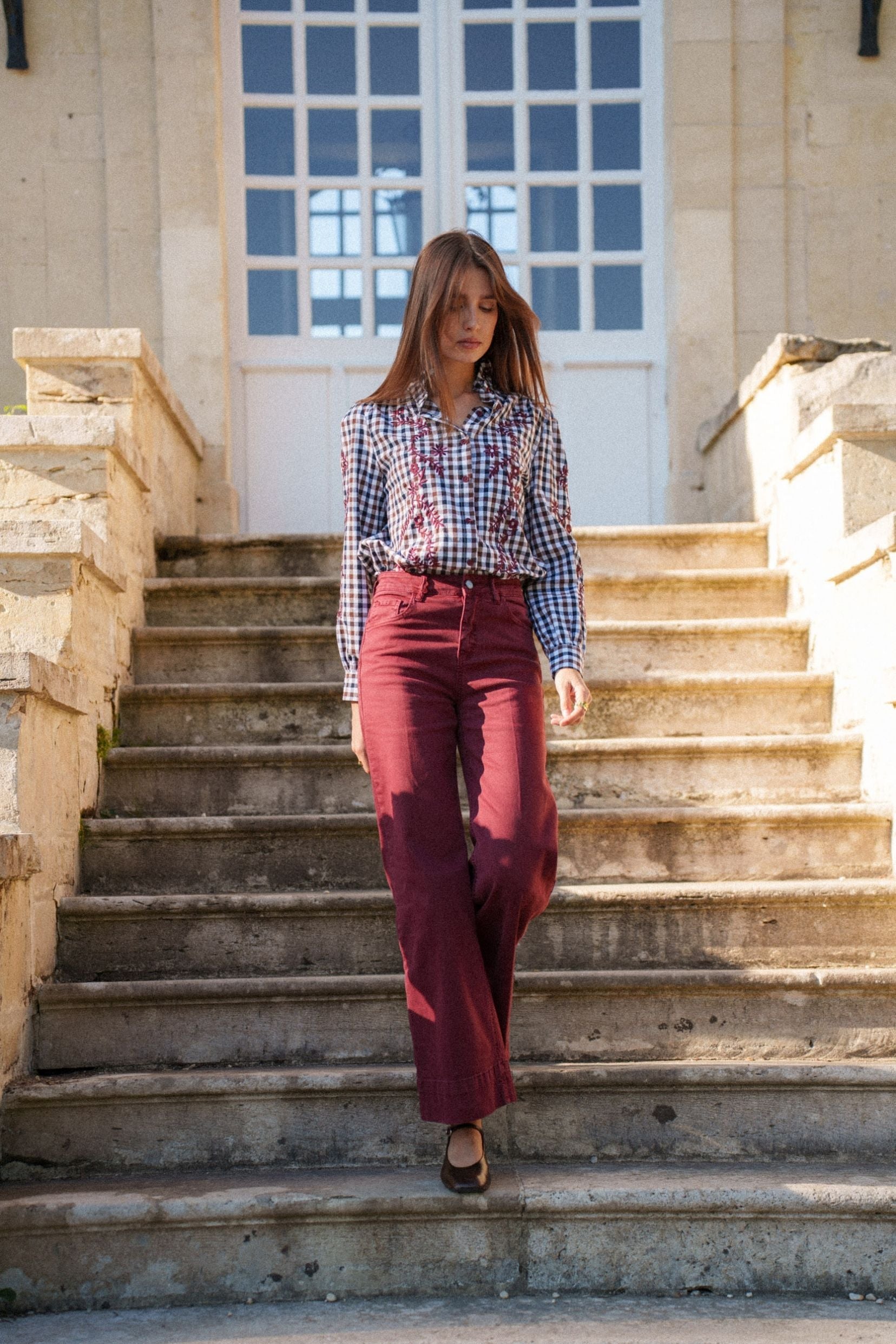 Maison Onado Clotilde jean wide leg brique large ourlet