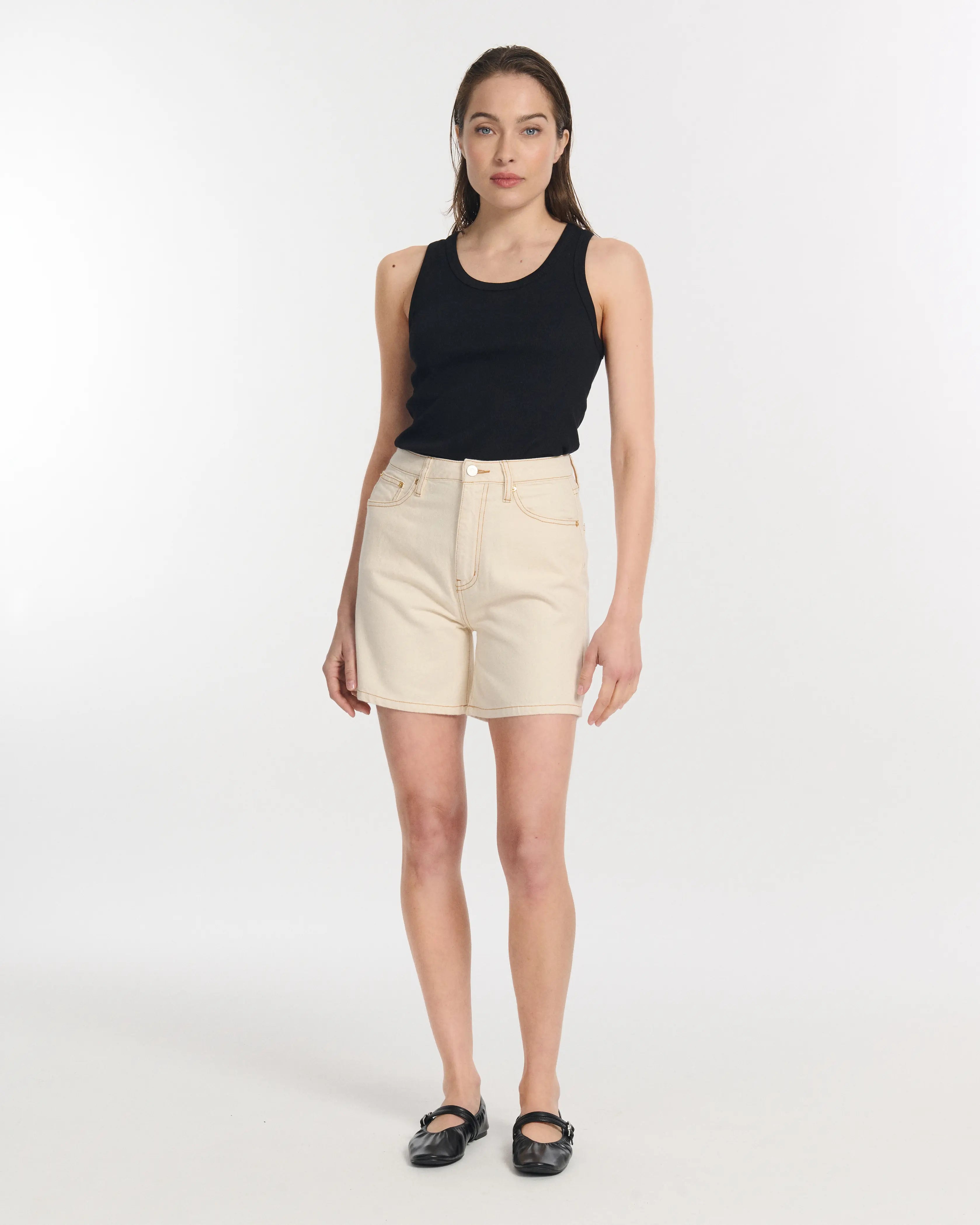 Labdip Isys short en jean écru taille haute coton