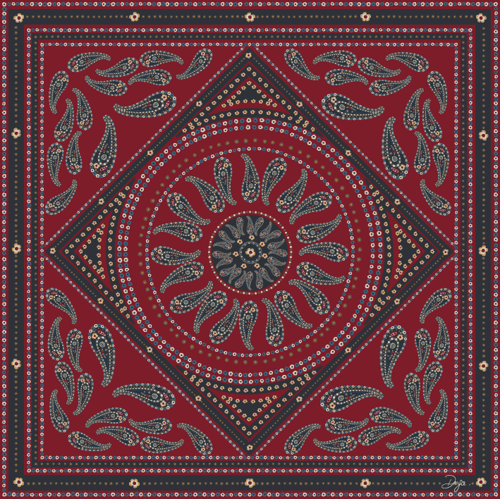 DIEGA Fareo foulard rouge marine soie à franges