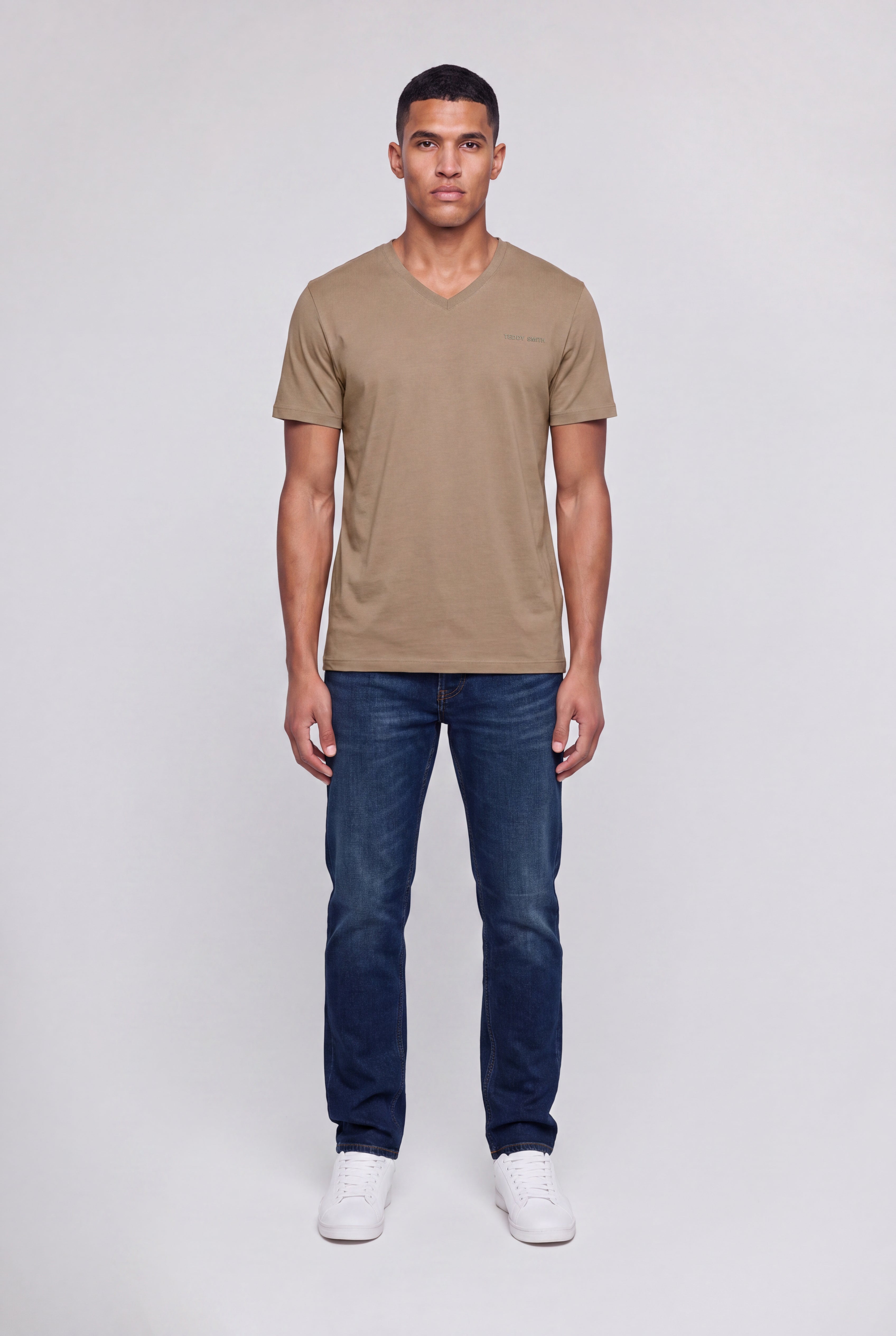 Teddy Smith Tawax 2 MC t-shirt col V beige coton