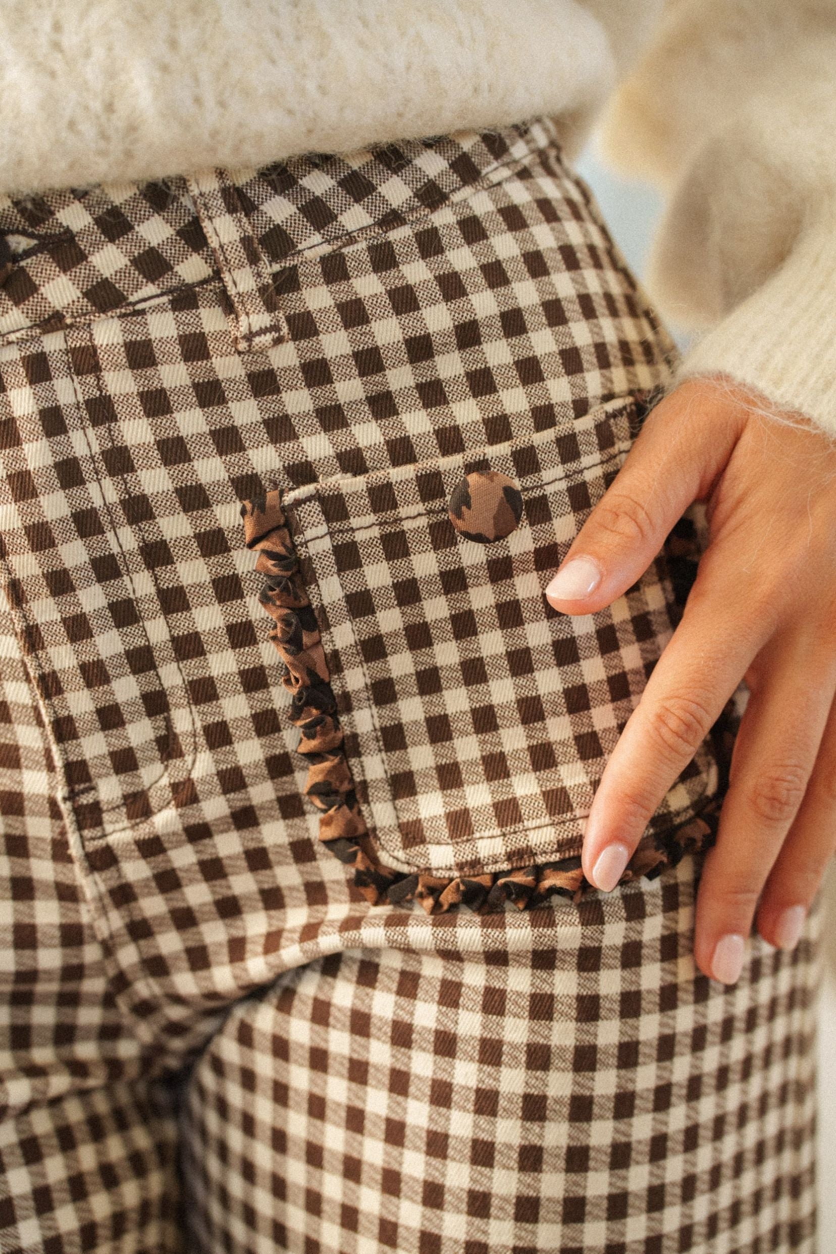 Maison Onado Many pantalon wide leg vichy chocolat